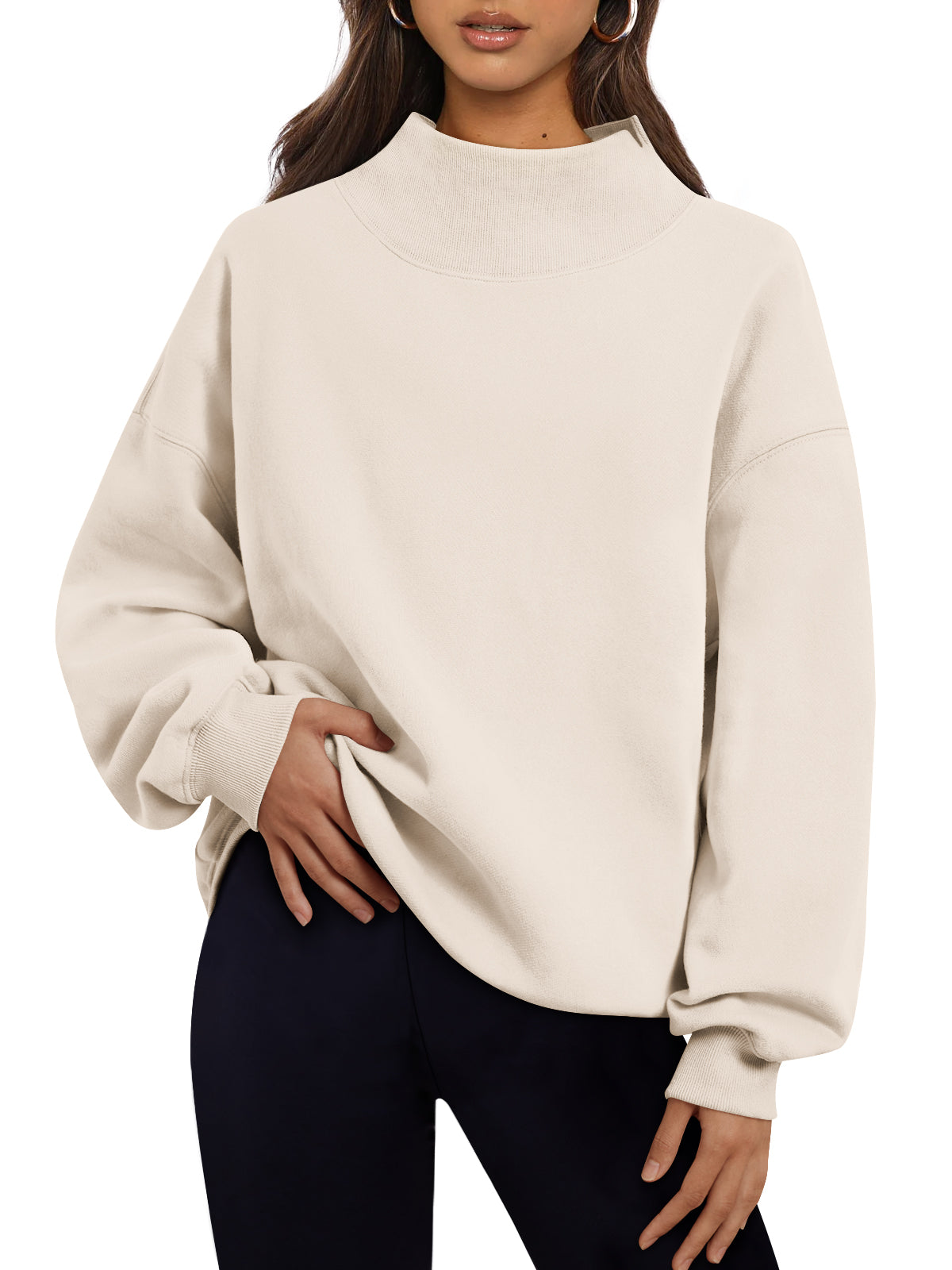 Trendy Queen Womens Mock Neck Sweatshirts Oversized Pullover Fall Outfits Fall Fashion Clothes 2026