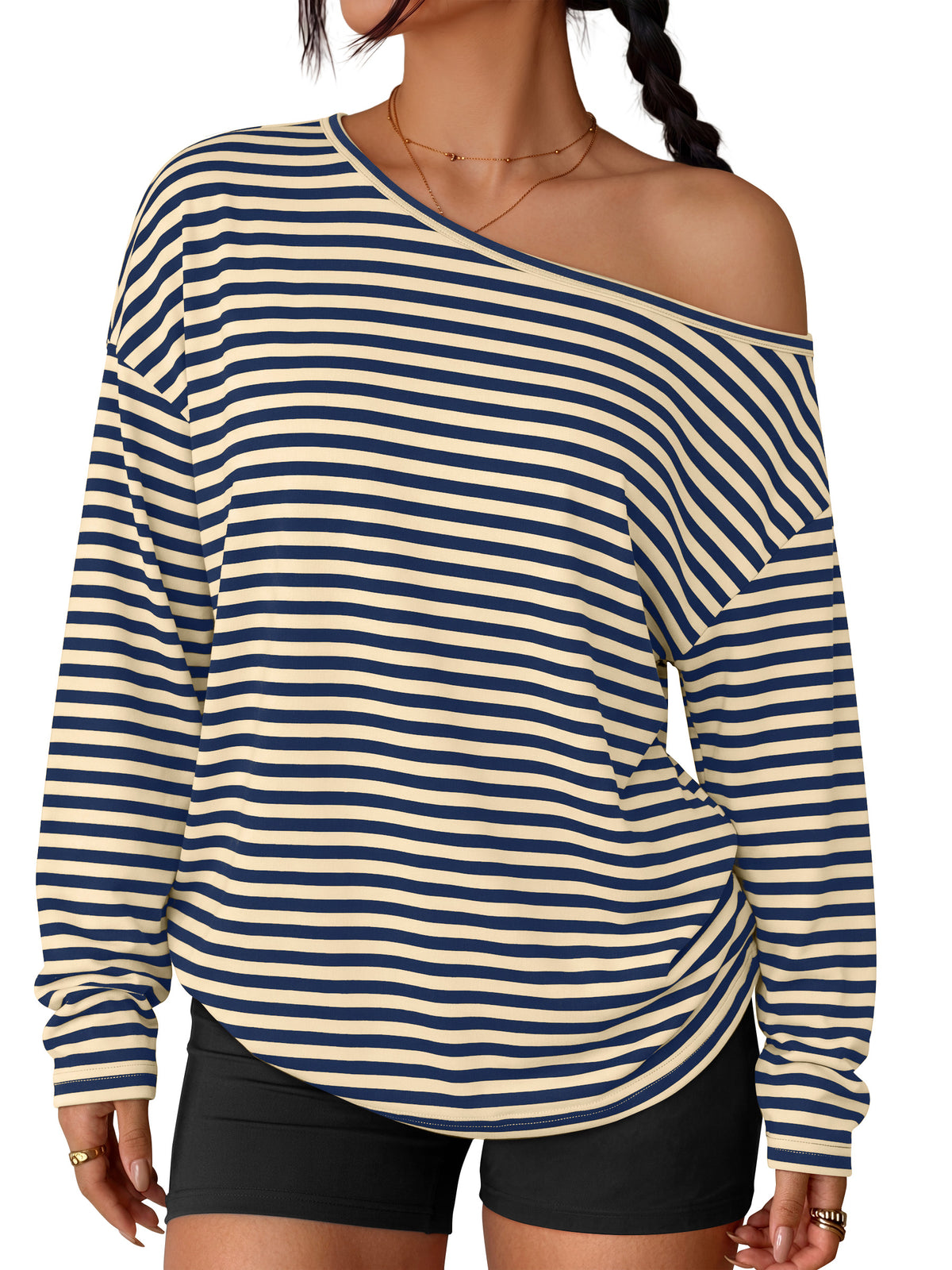 Navy Apricot Stripe