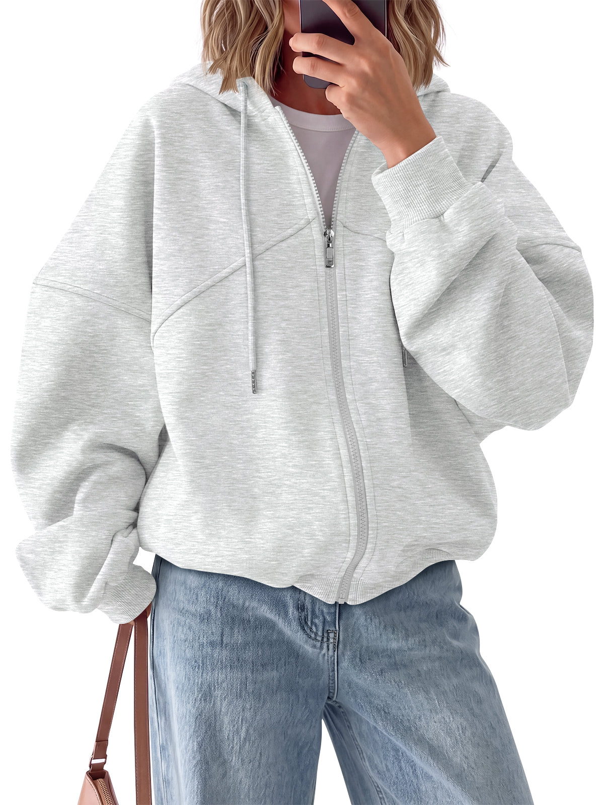 Trendy Queen Sudaderas con capucha y cremallera completa para mujer Forro polar, capucha con cordón, puños acanalados, bolsillos laterales, ropa casual de otoño e invierno