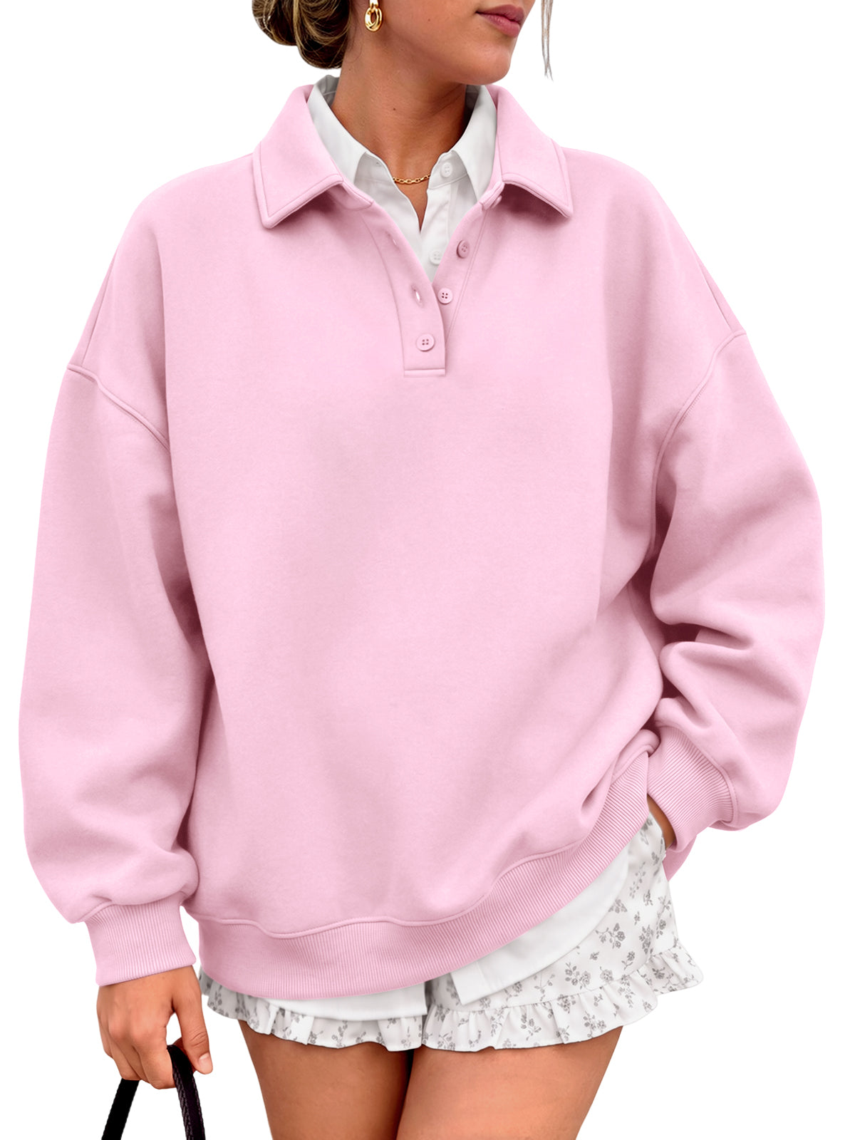 Trendy Queen Womens Oversized Sweatshirts Polo Collared Fleece Pullover Preppy Teen Clothes Fall Outfit 2026
