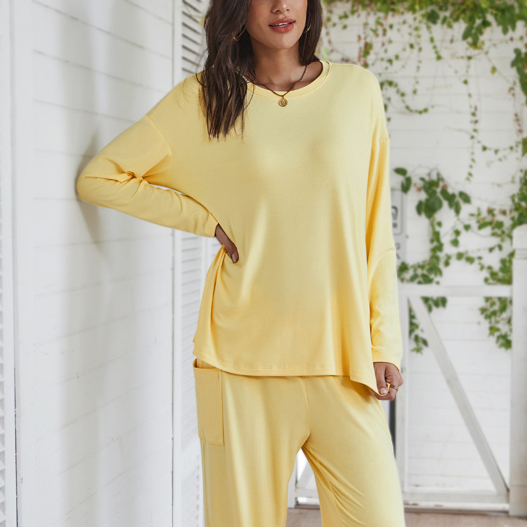 AUTOMET Women's Lounge Set with Side Slits | Oversized Long Sleeve Top & Pants