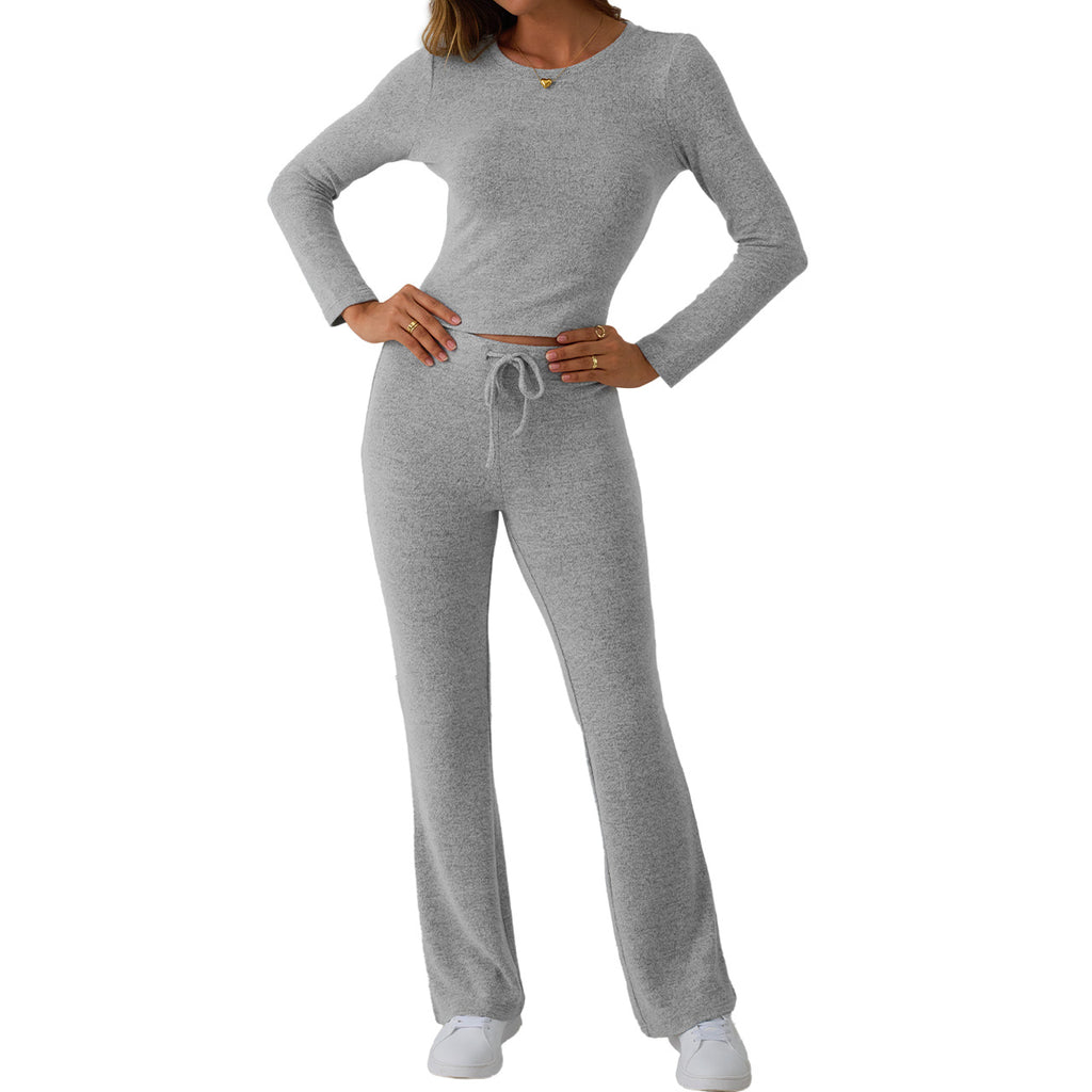 Trend Queen Women's Textured Mélange Set - Long Sleeve Top & Lounge Pants