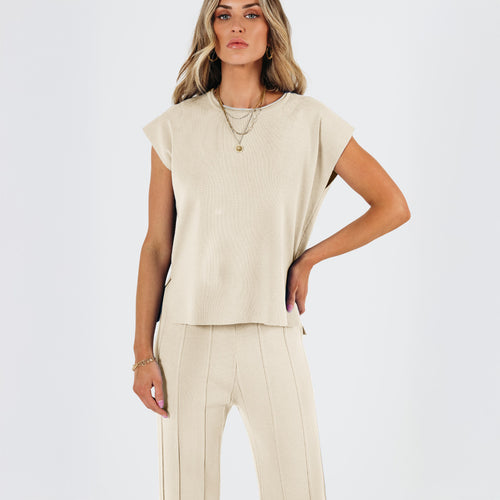 Trendy Queen 2 Piece Outfits for Women Lounge Matching Set Two Piece Knit Tracksuit Sweatsuits Top & Pants