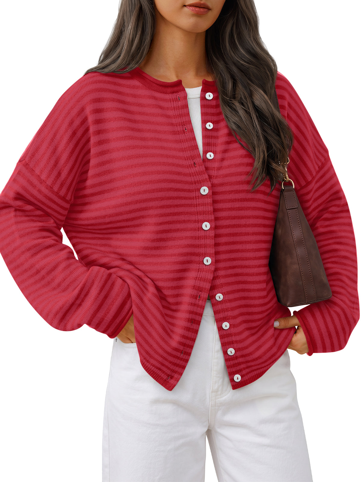 Trendy Queen Rolled Edge Striped Oversized Cardigan 2026 Fall Fashion Business Casual, Fall Layering, Office Workwear, Weekend Brunch, Vacation Style, Button Front, Lightweight Knit