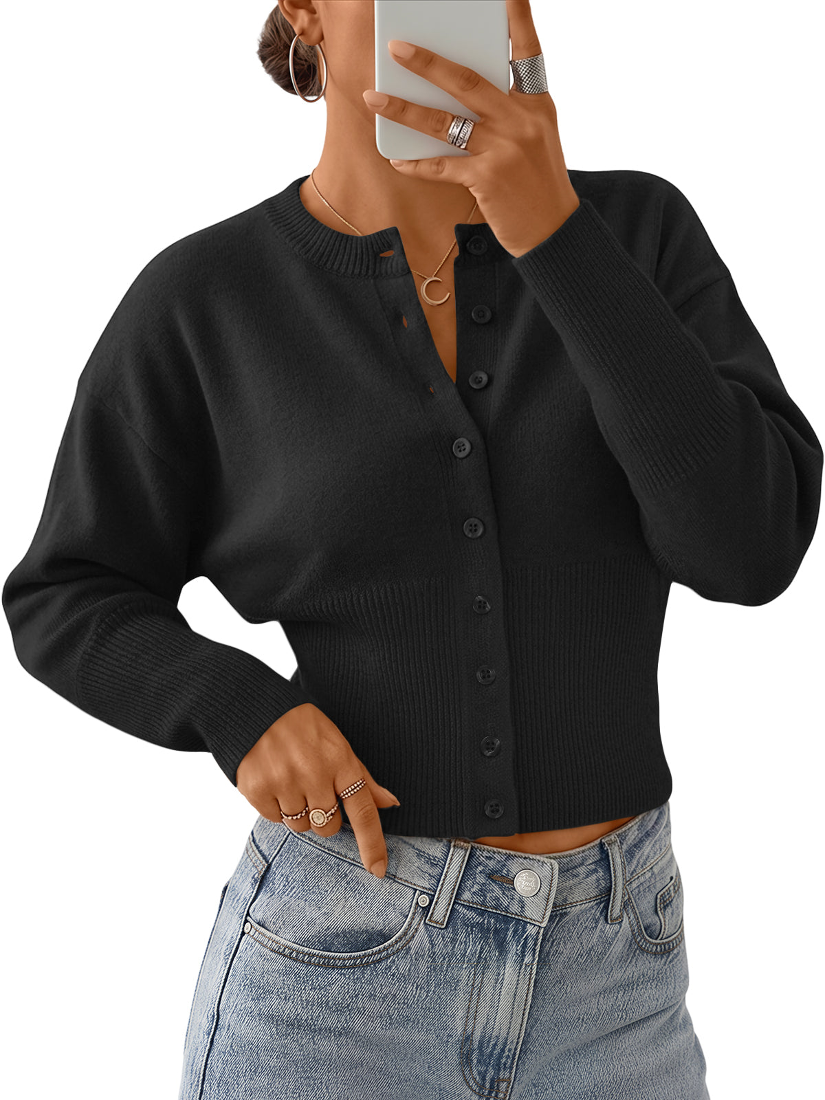 Trendy Queen Womens Cropped Lightweight Cardigan Sweaters 2026 Fall Outfits Button Up, Long Sleeve, Y2K Fitted, Comfy Stretchy, Summer Light Weight, Cute Clothes, Winter Fashion