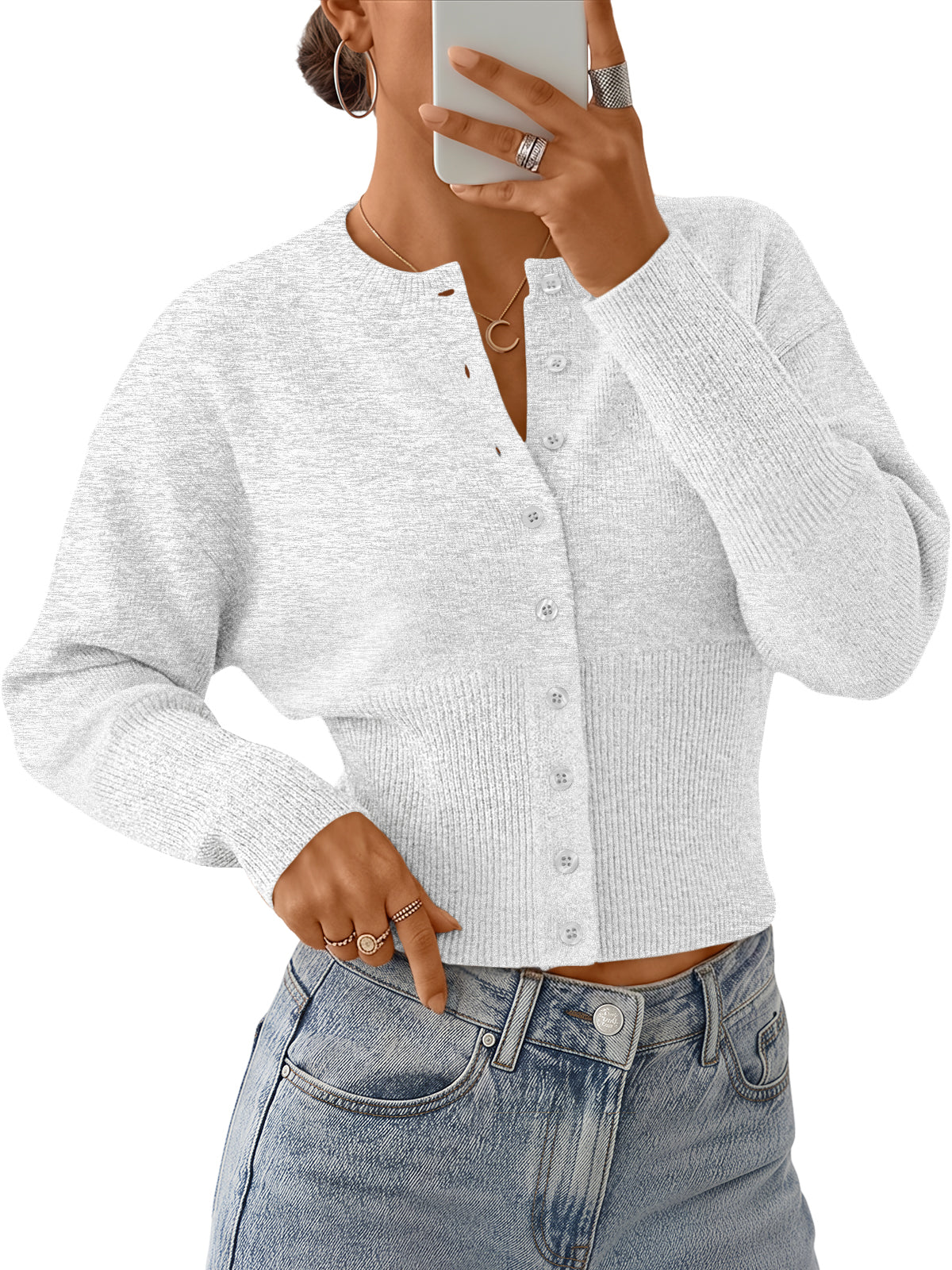Trendy Queen Womens Cropped Lightweight Cardigan Sweaters 2026 Fall Outfits Button Up, Long Sleeve, Y2K Fitted, Comfy Stretchy, Summer Light Weight, Cute Clothes, Winter Fashion