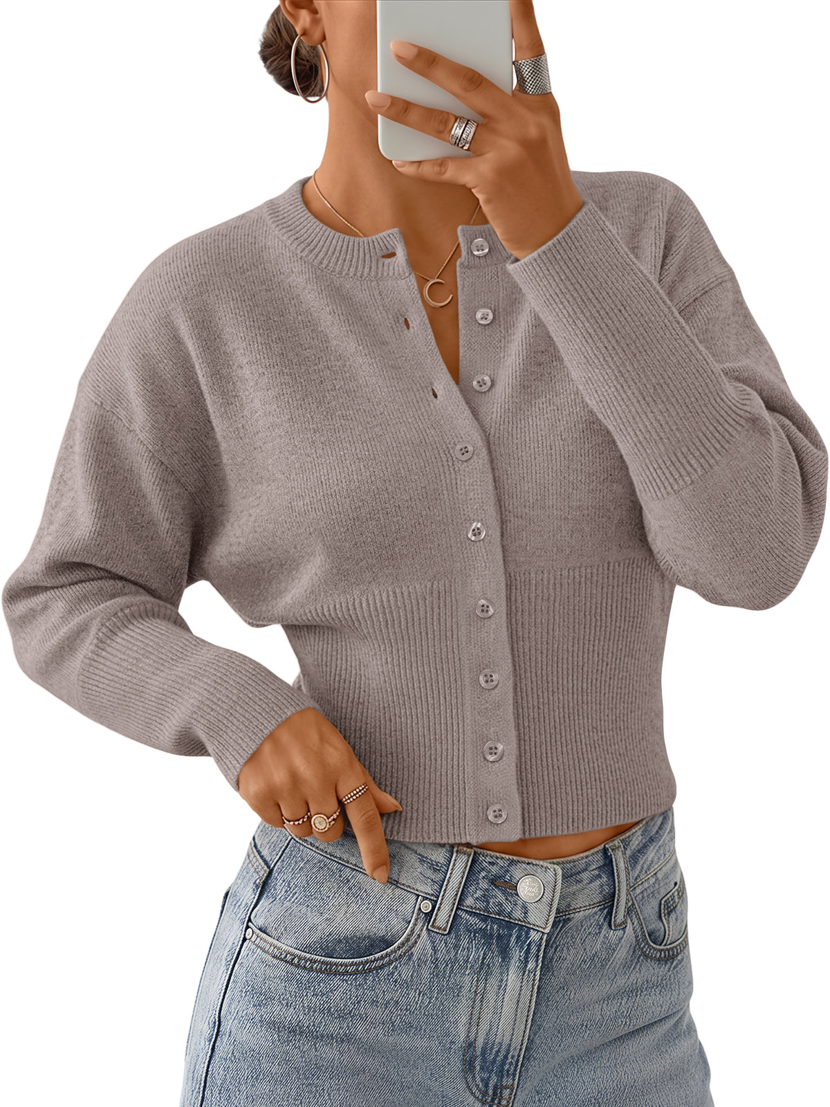 Trendy Queen Womens Cropped Lightweight Cardigan Sweaters 2026 Fall Outfits Button Up, Long Sleeve, Y2K Fitted, Comfy Stretchy, Summer Light Weight, Cute Clothes, Winter Fashion