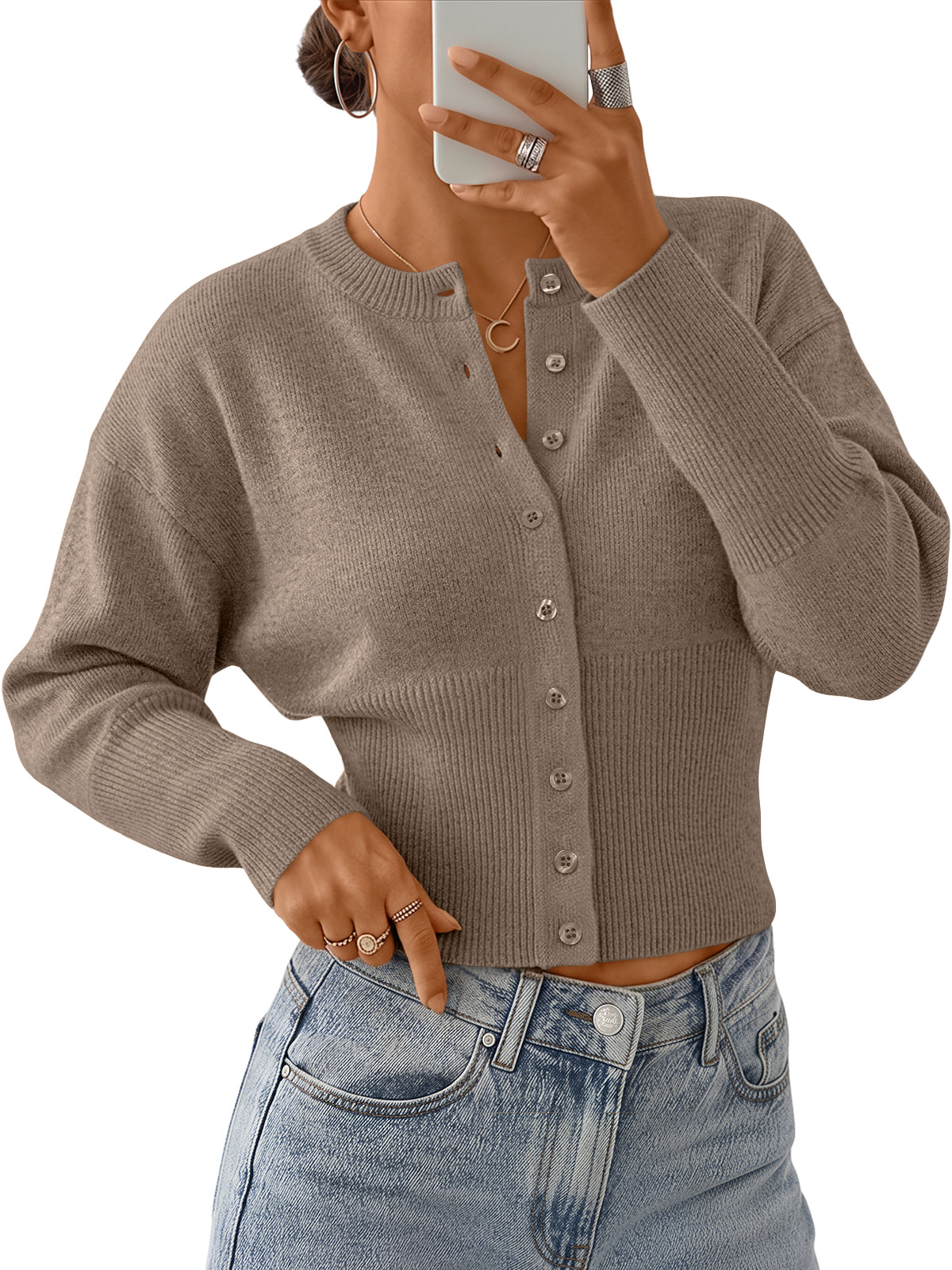 Trendy Queen Womens Cropped Lightweight Cardigan Sweaters 2026 Fall Outfits Button Up, Long Sleeve, Y2K Fitted, Comfy Stretchy, Summer Light Weight, Cute Clothes, Winter Fashion