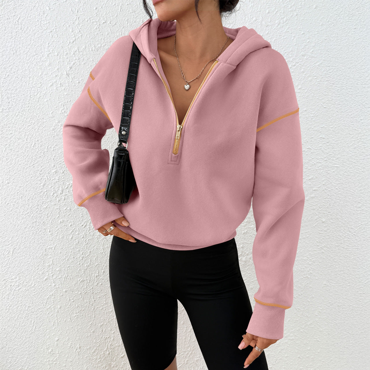 Trendy Queen Women's 2025 Fall Hooded Sweatshirts Long Sleeve Half Zip Cropped Hoodies Pullover Winter Fashion Clothes for Everyday Wear