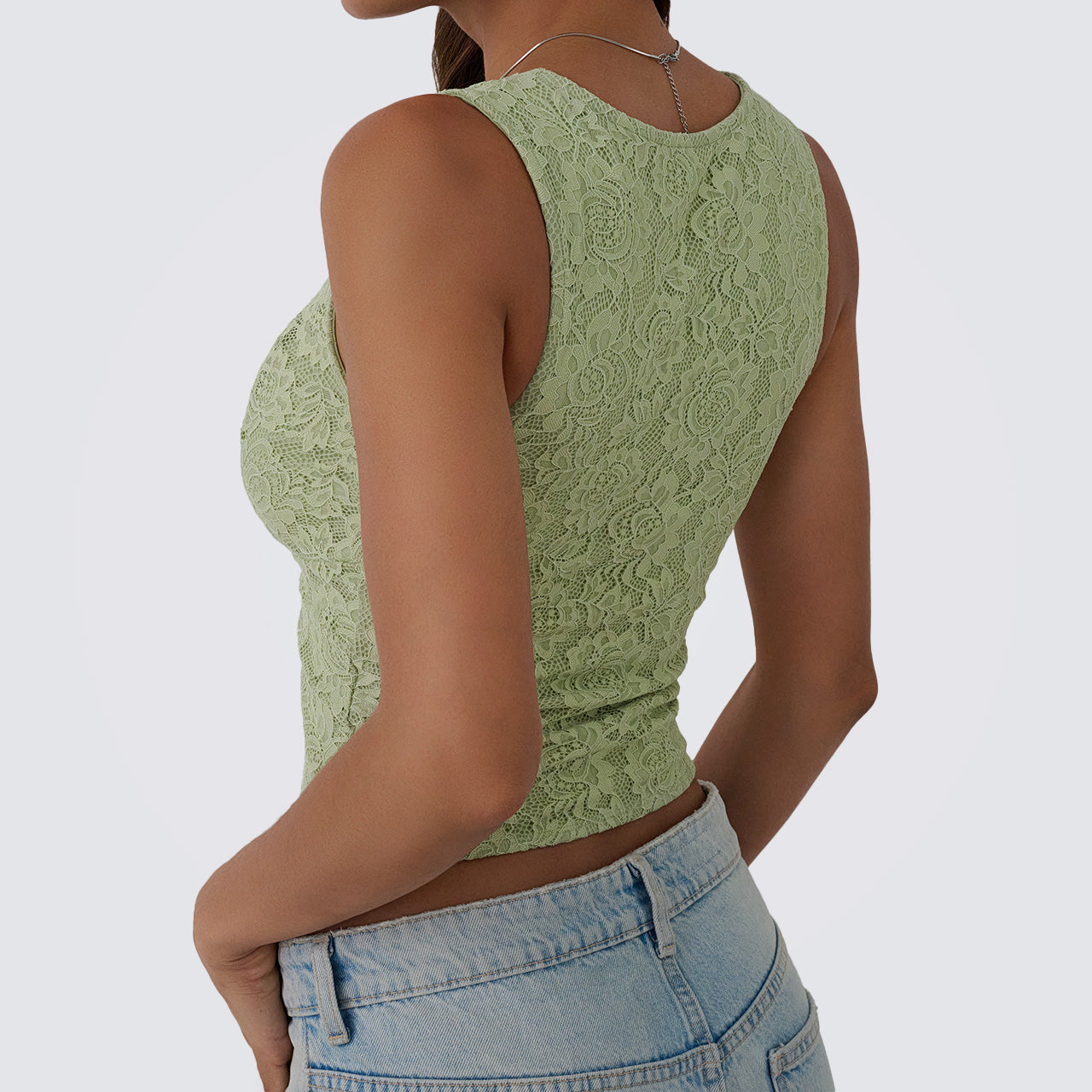 AUTOMET Women's Delicate Lace Trim Sexy Deep V-Neck Sleeveless Top