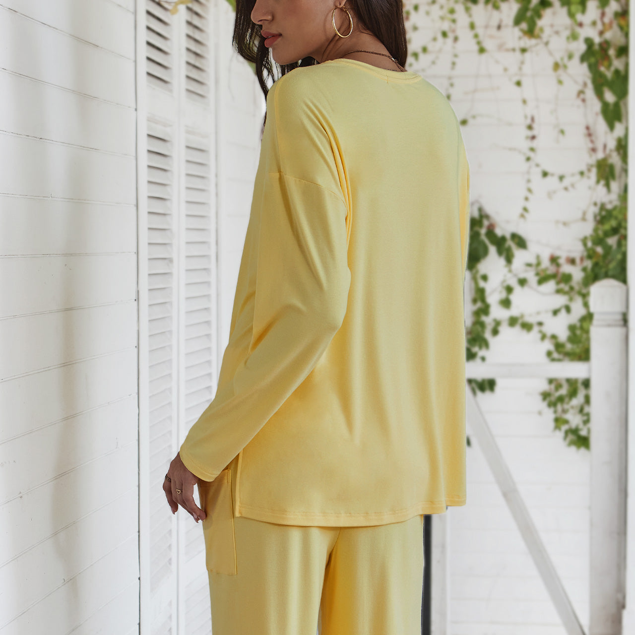 AUTOMET Women's Lounge Set with Side Slits | Oversized Long Sleeve Top & Pants