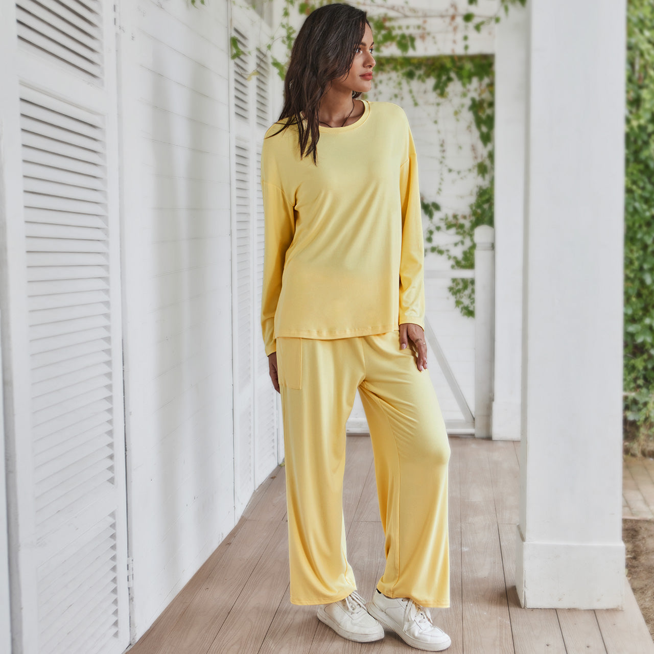 AUTOMET Women's Lounge Set with Side Slits | Oversized Long Sleeve Top & Pants