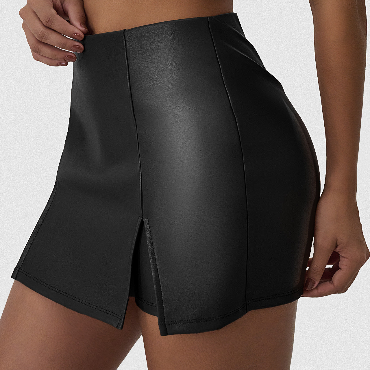 TrendyQueen Womens Fuax Leather Skirt High Waisted Bodycon Pencil Mini Skirts with Shorts
