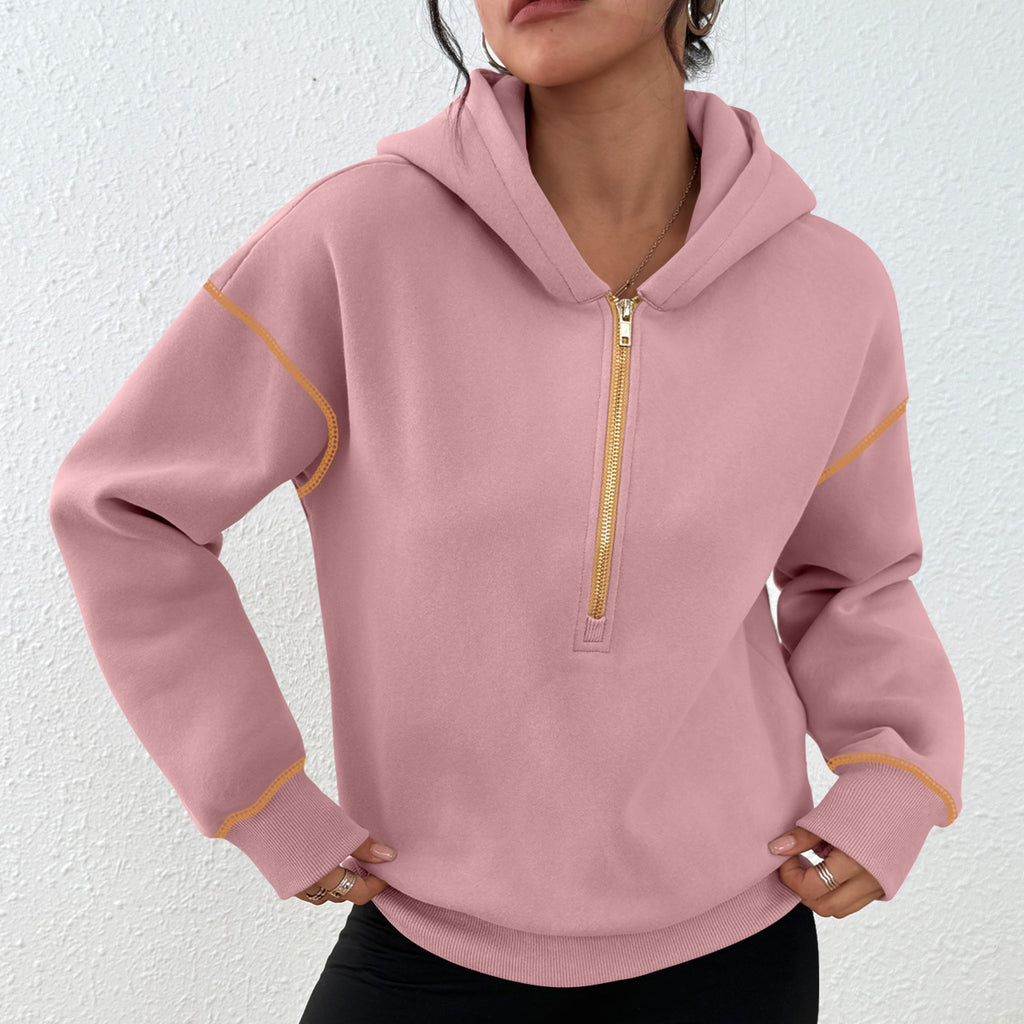 Trendy Queen Women's 2025 Fall Hooded Sweatshirts Long Sleeve Half Zip Cropped Hoodies Pullover Winter Fashion Clothes for Everyday Wear