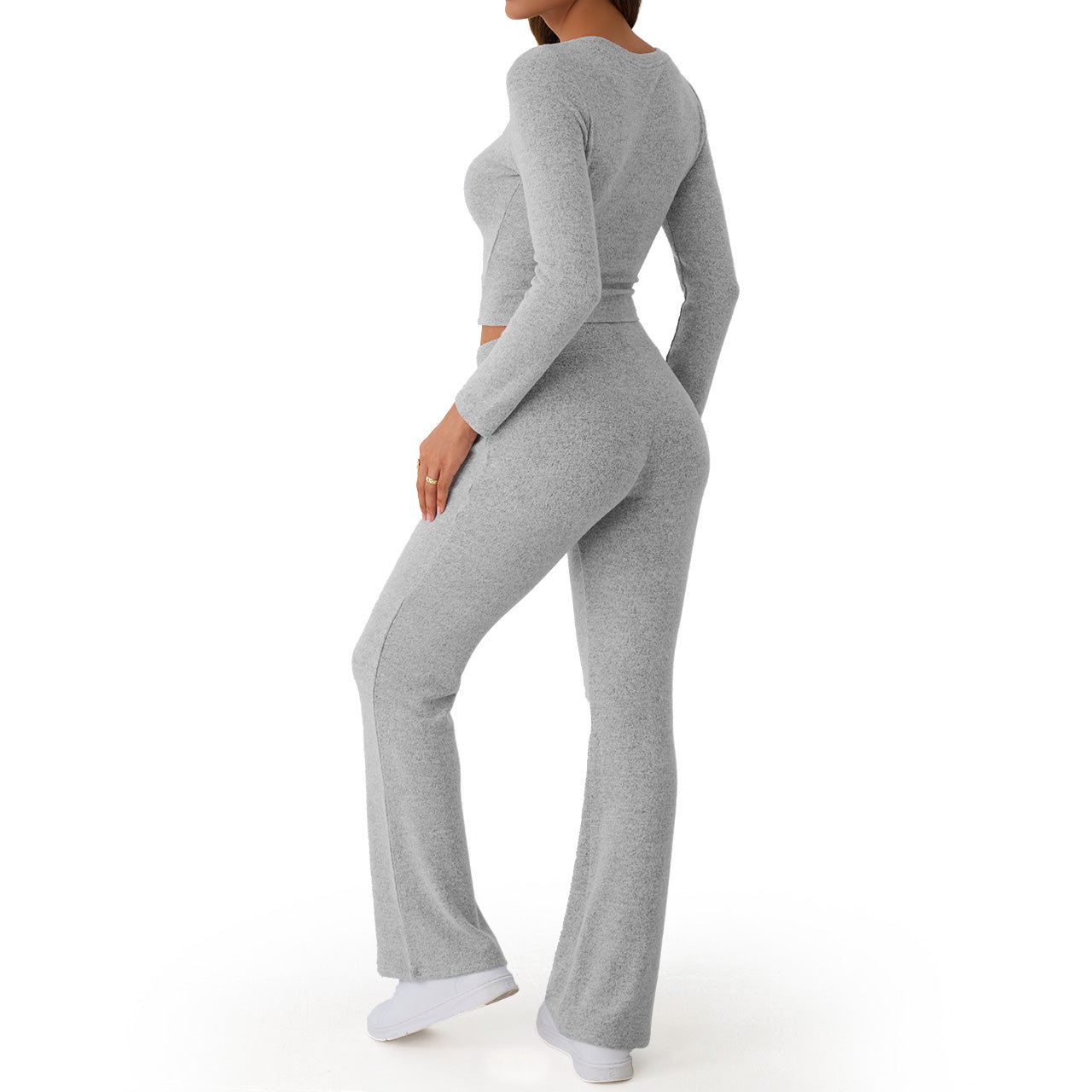 Trend Queen Women's Textured Mélange Set - Long Sleeve Top & Lounge Pants