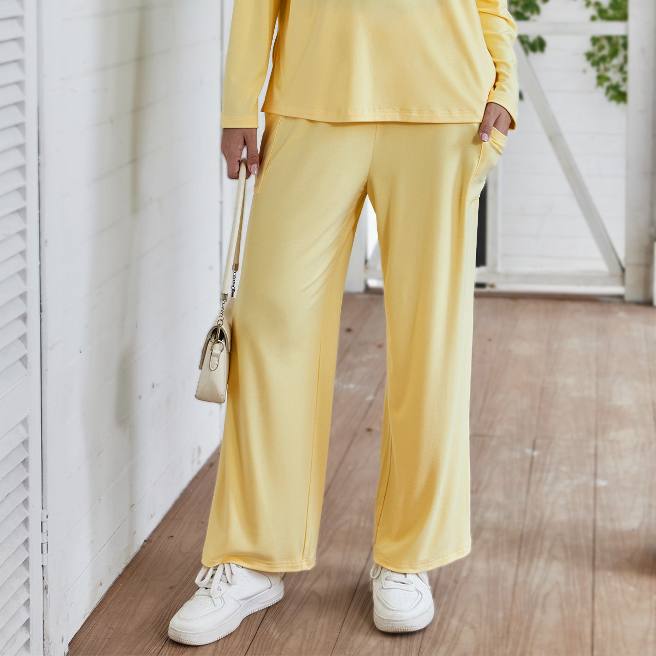 AUTOMET Women's Lounge Set with Side Slits | Oversized Long Sleeve Top & Pants
