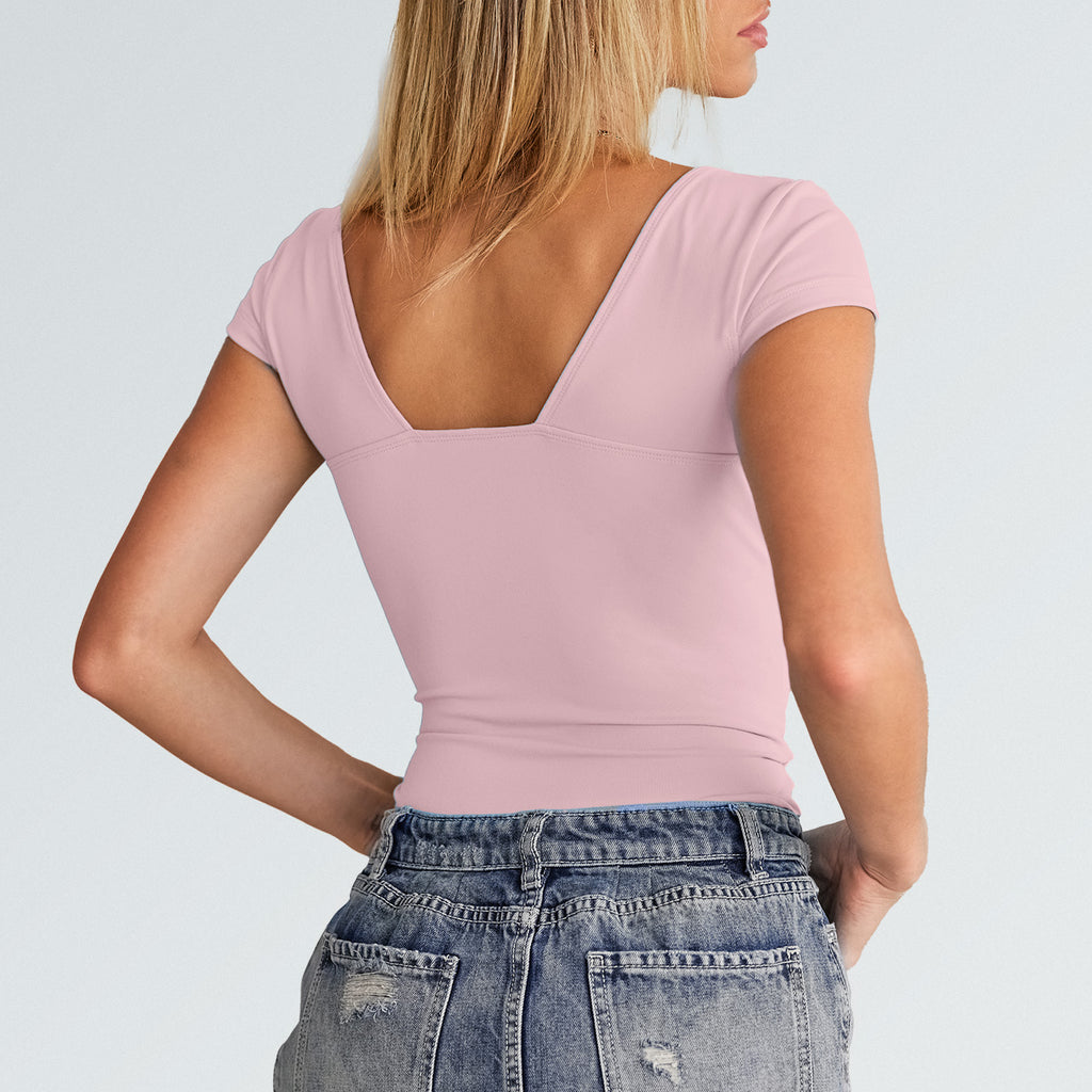 Trendy Queen Womens Deep V-Neck Backless Tops Short Sleeve Slim Fit T-Shirts Basic Y2K Tops Bustier Corset  2025