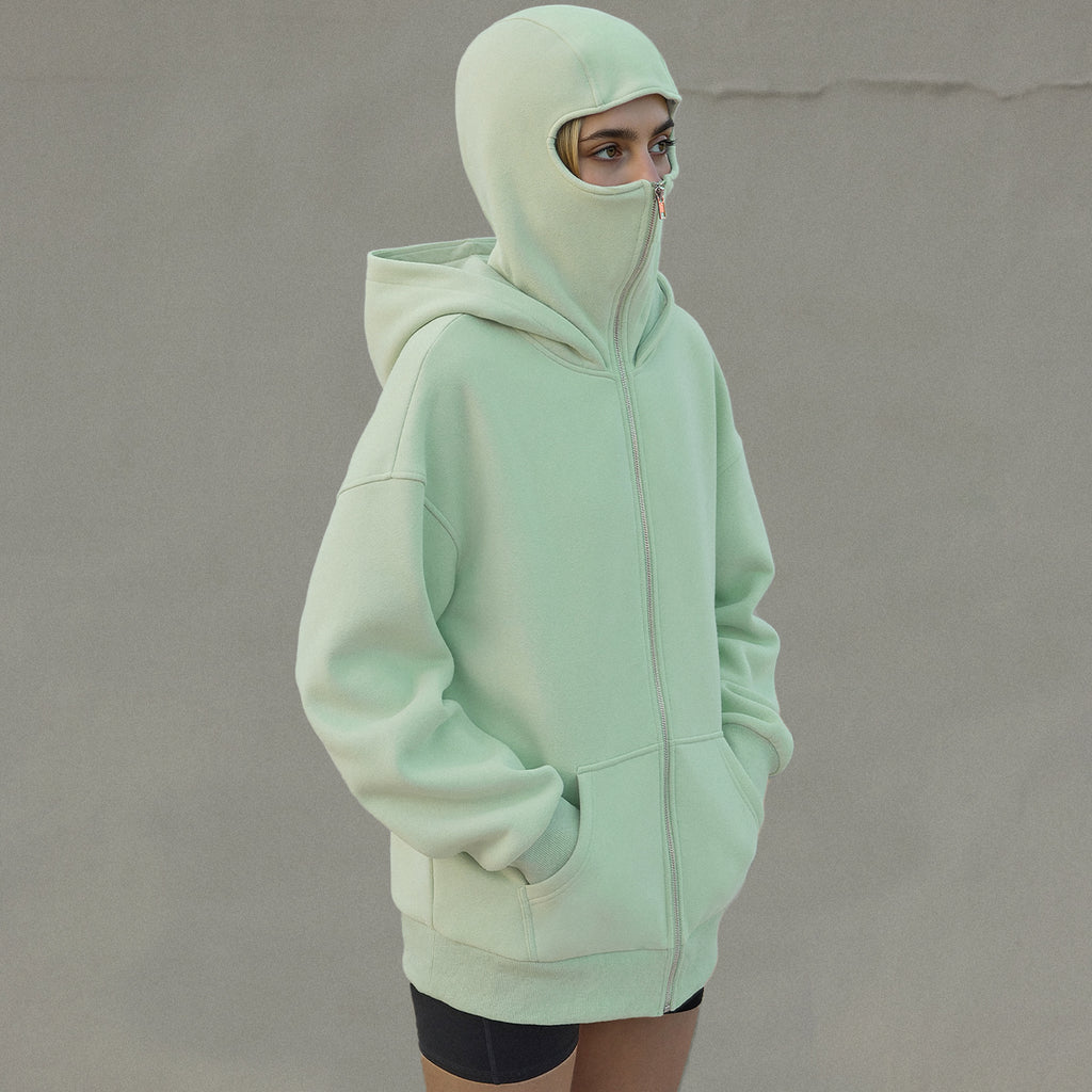 Trendy Queen Women's Stylish Balaclava Hoodie with Full-Face Mask - Casual Zip-Up Sweatshirt, Graphic Design, Perfect for Outdoor Activities| Fashionforward Hoodie | Durable Fabric Hoodie Tops Womenswear