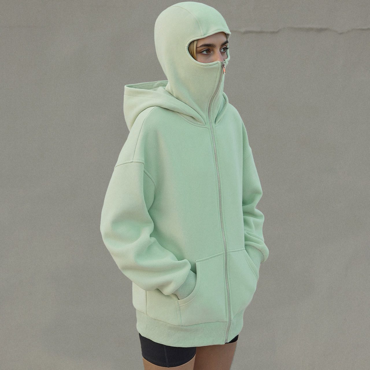 Trendy Queen Women's Stylish Balaclava Hoodie with Full-Face Mask - Casual Zip-Up Sweatshirt, Graphic Design, Perfect for Outdoor Activities| Fashionforward Hoodie | Durable Fabric Hoodie Tops Womenswear