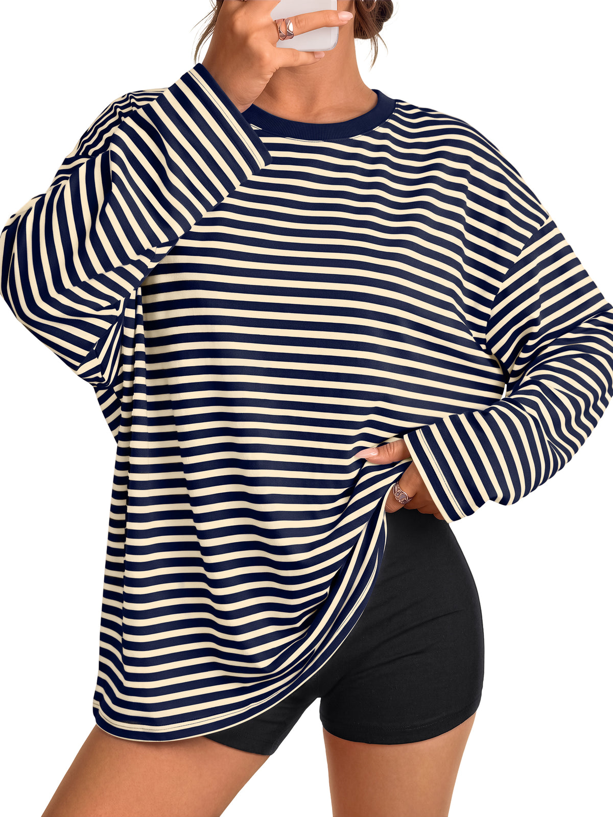 Trendy Queen Striped Long Sleeve Top Oversized Tshirts for Women Fall 2026 Trendy Tops,Y2k Style,Fashion Winter Clothes,Graphic Tees,Capsule Wardrobe 2026