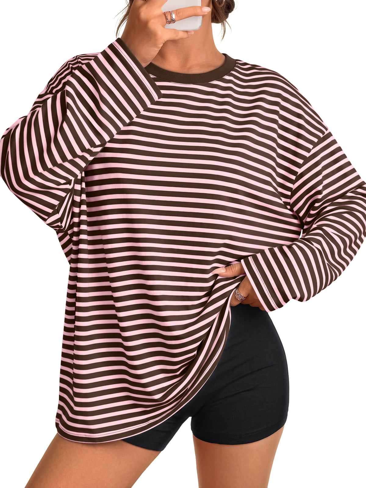 Trendy Queen Striped Long Sleeve Top Oversized Tshirts for Women Fall 2026 Trendy Tops,Y2k Style,Fashion Winter Clothes,Graphic Tees,Capsule Wardrobe 2026