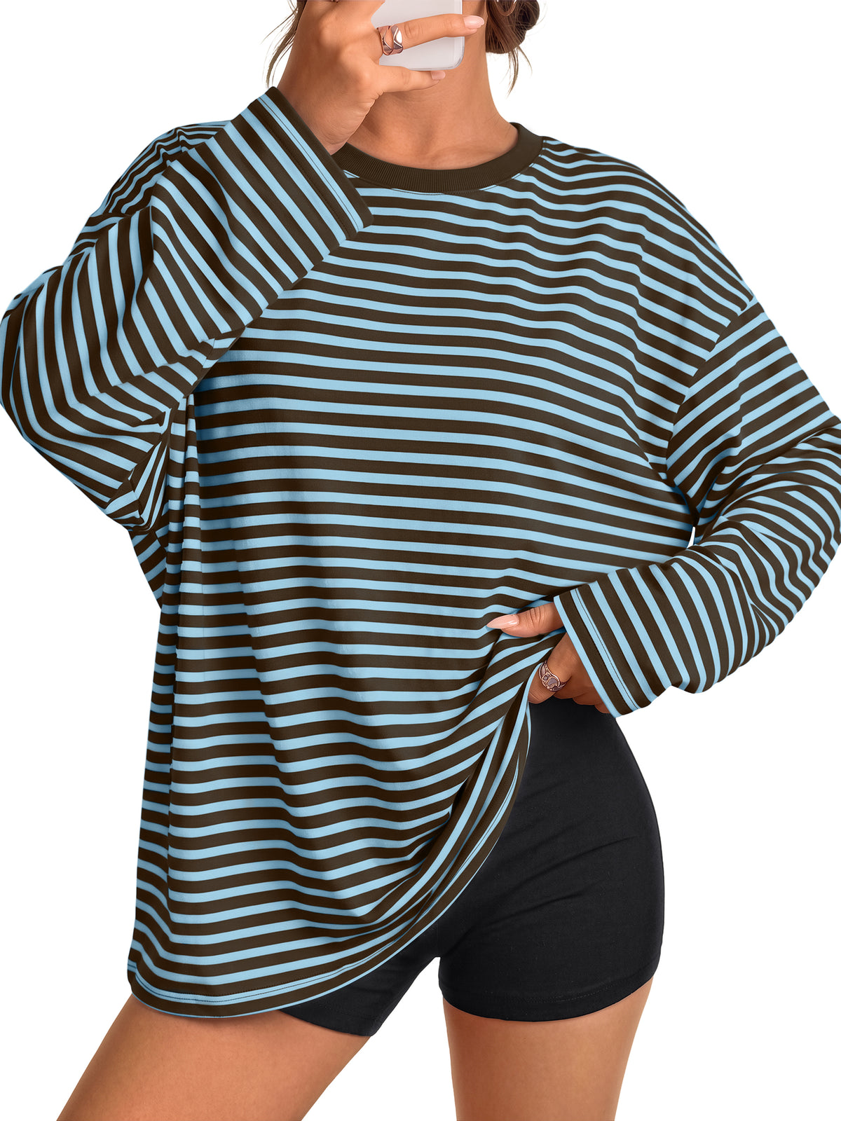 Trendy Queen Striped Long Sleeve Top Oversized Tshirts for Women Fall 2026 Trendy Tops,Y2k Style,Fashion Winter Clothes,Graphic Tees,Capsule Wardrobe 2026