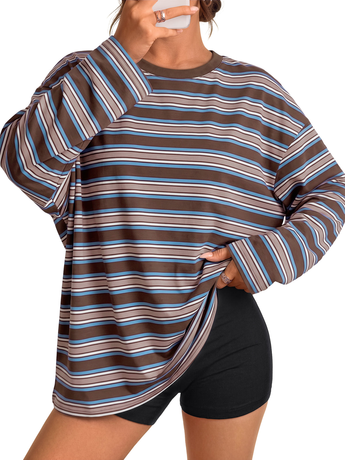 Trendy Queen Striped Long Sleeve Top Oversized Tshirts for Women Fall 2026 Trendy Tops,Y2k Style,Fashion Winter Clothes,Graphic Tees,Capsule Wardrobe 2026
