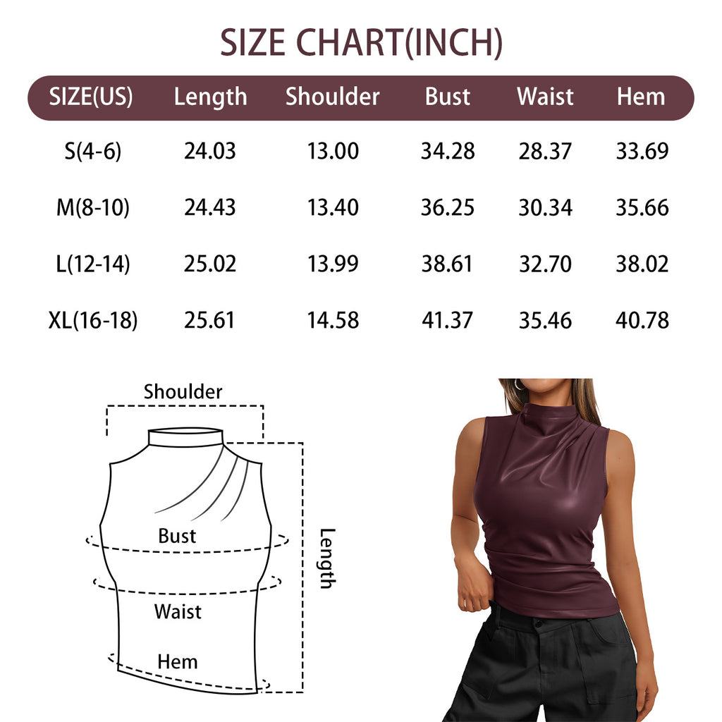 Trendy Queen Womens Leather Going Out Tops 2025 Asymmetrical Mock Neck Top Sexy Corset Club Outfits Slim Fit Tank