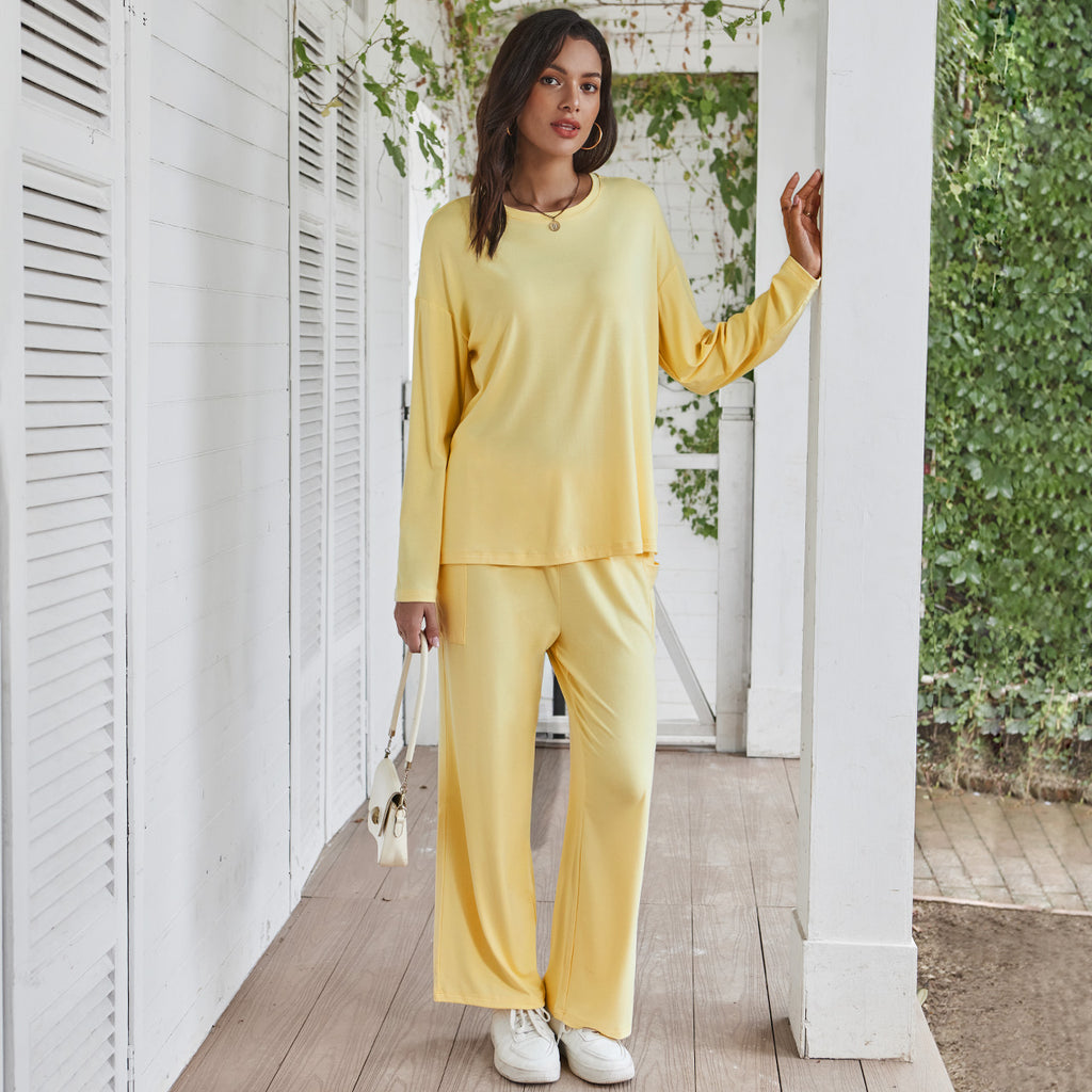 AUTOMET Women's Lounge Set with Side Slits | Oversized Long Sleeve Top & Pants
