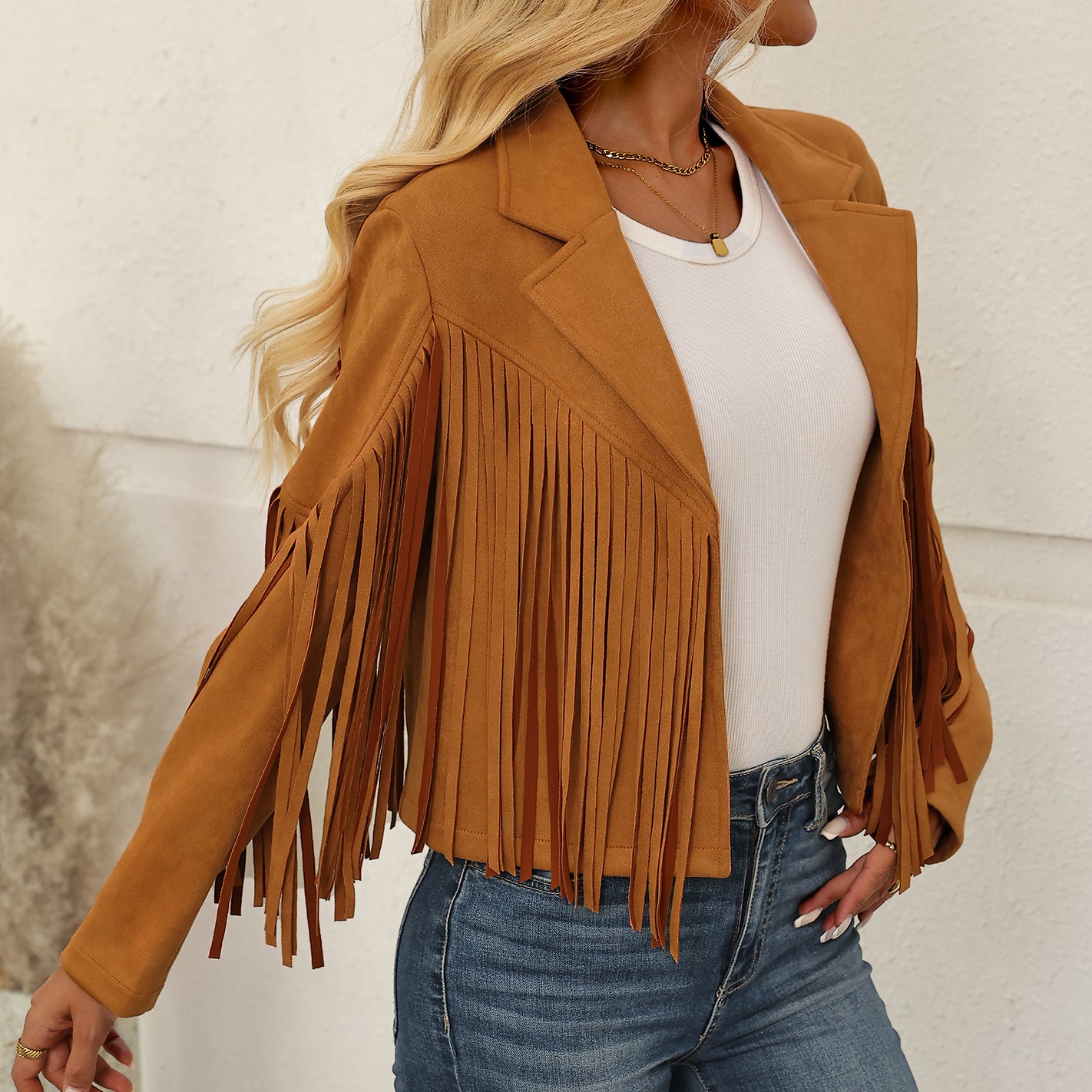 Trendy Queen Women's Fringe Faux Suede Leather Jackets Fall Fashion 2025 Tassel Motorcycle Cropped Coats Brown