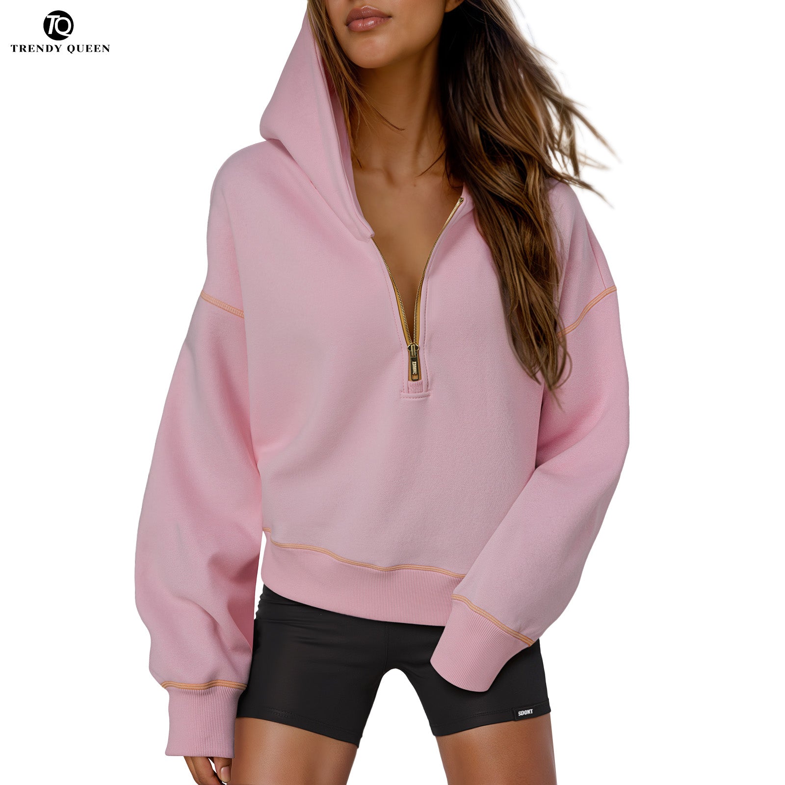 Trendy Queen Women's 2025 Fall Hooded Sweatshirts Long Sleeve Half Zip Cropped Hoodies Pullover Winter Fashion Clothes for Everyday Wear