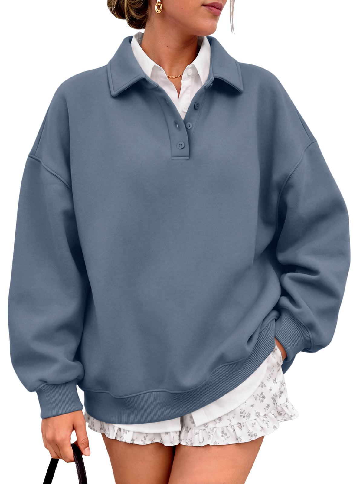 Trendy Queen Womens Oversized Sweatshirts Polo Collared Fleece Pullover Preppy Teen Clothes Fall Outfit 2026