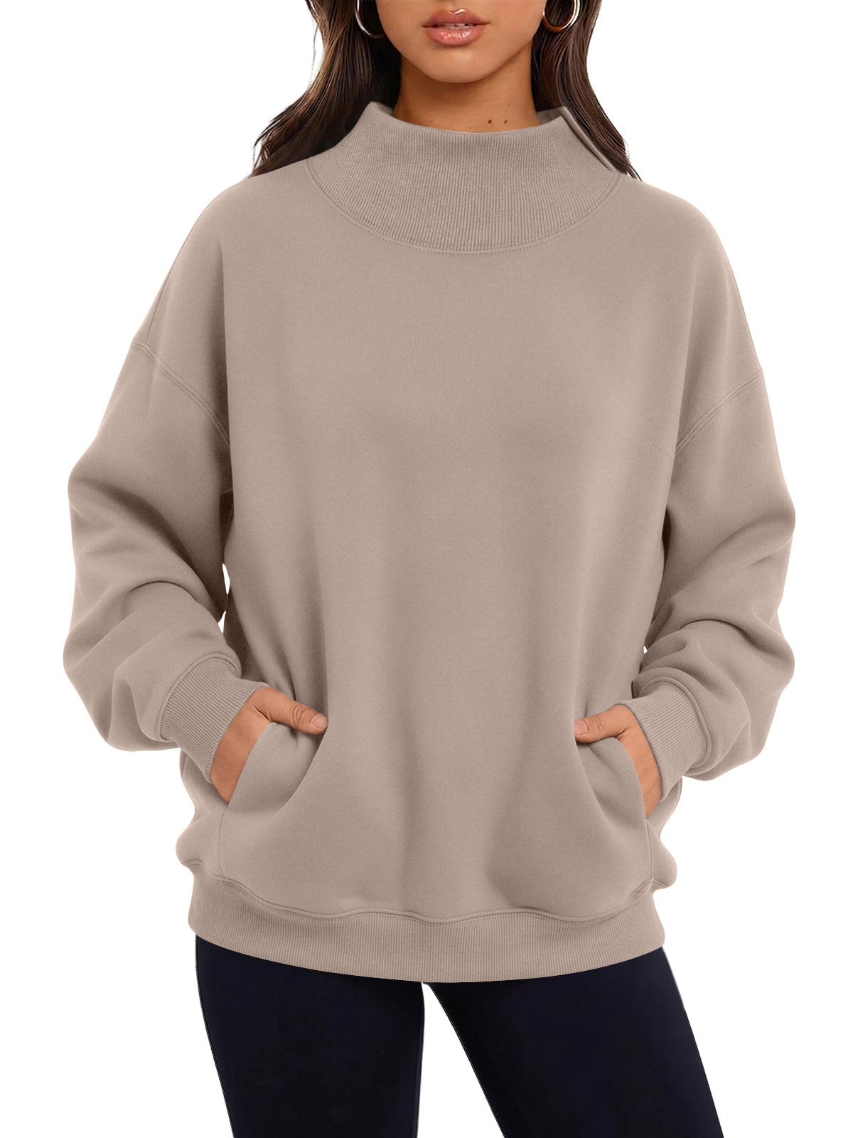 Trendy Queen Womens Mock Neck Sweatshirts with Pockets Oversized Pullover Soft fleece lined, fall fashion outfits 2026, relaxed oversized fit, perfect for lounge, travel, daily wear