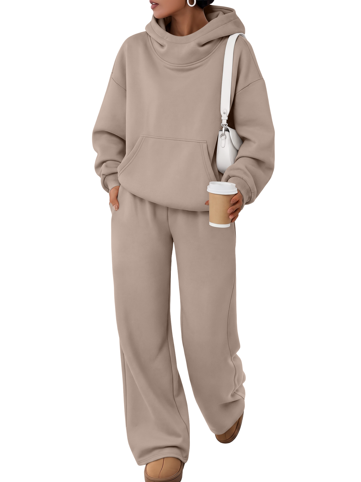 Trendy Queen Womens 2 piece Lounge Sweat Set Fall Matching Sweatsuits fall fashion Airport travel outfits, comfortable soft hoodies with Kangaroo Pocket & wide leg sweatpants