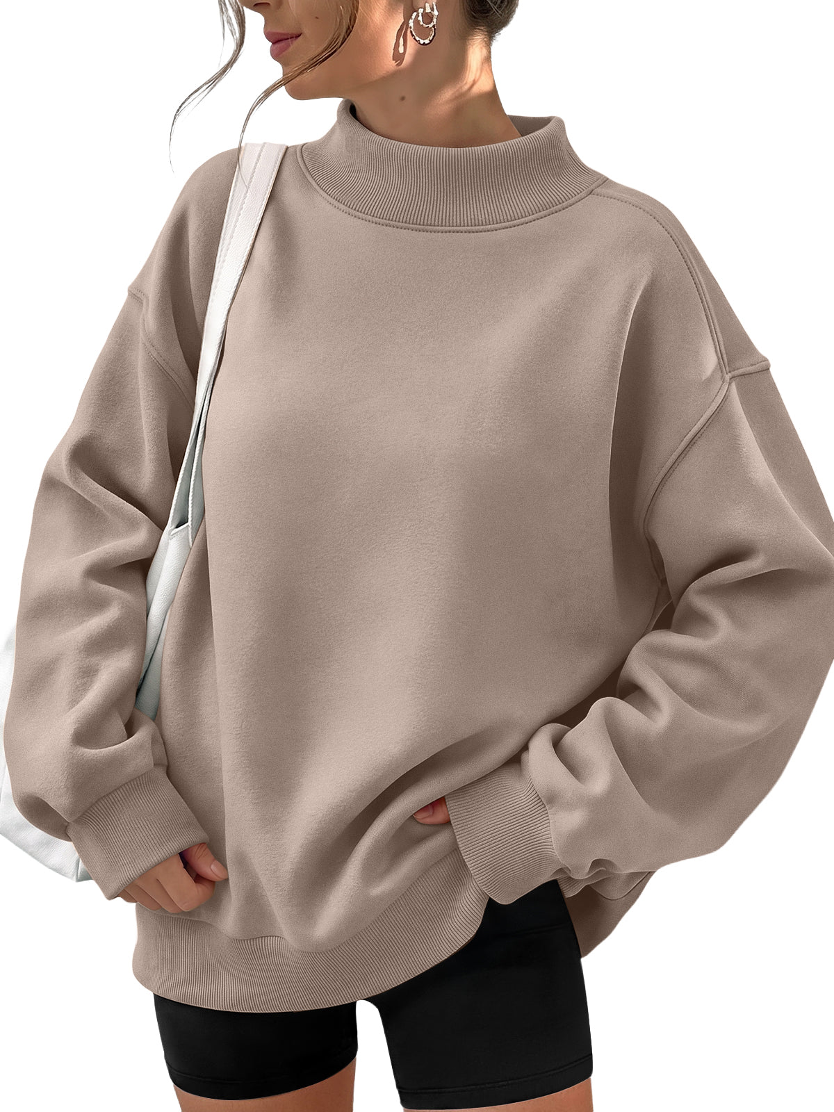 Trendy Queen Womens Mock Neck Sweatshirt Oversized Casual Fall Clothes 2026 Fleece lined, comfort sweater, slight stretch material, travel ariport outfits, hoodie, winter fashion outfits, loungewear