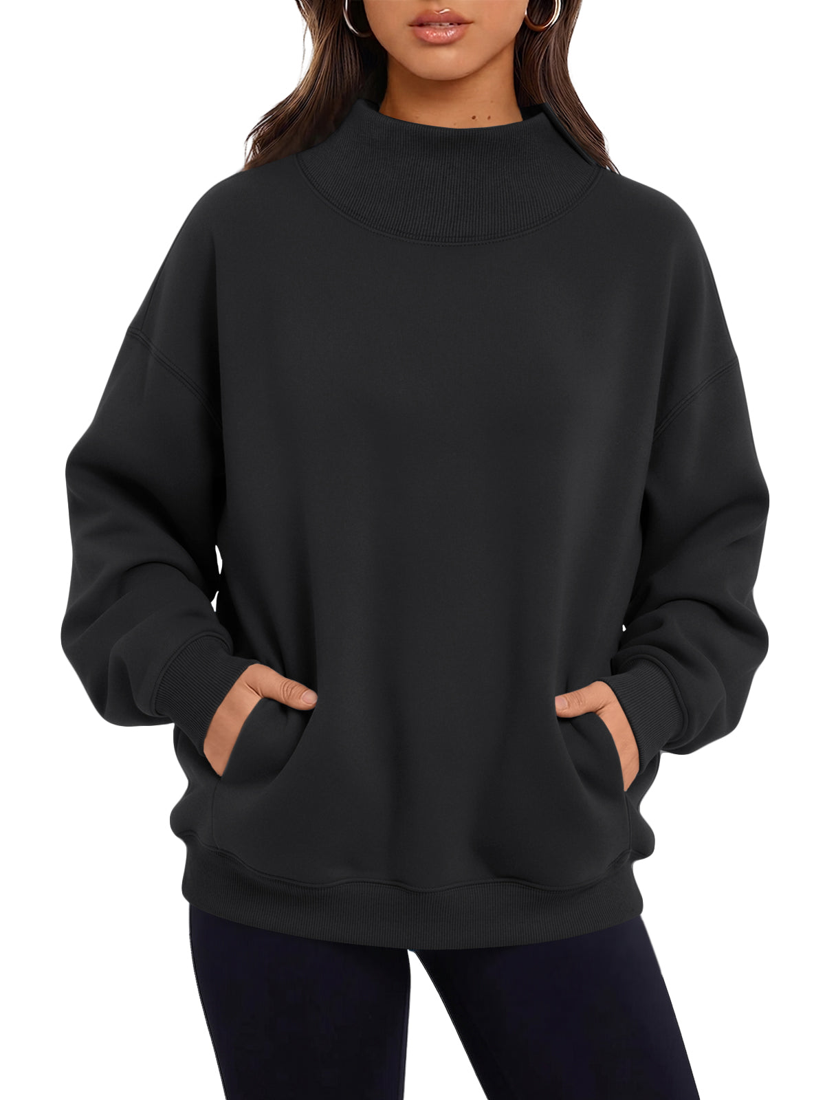 Trendy Queen Womens Mock Neck Sweatshirts with Pockets Oversized Pullover Soft fleece lined, fall fashion outfits 2026, relaxed oversized fit, perfect for lounge, travel, daily wear