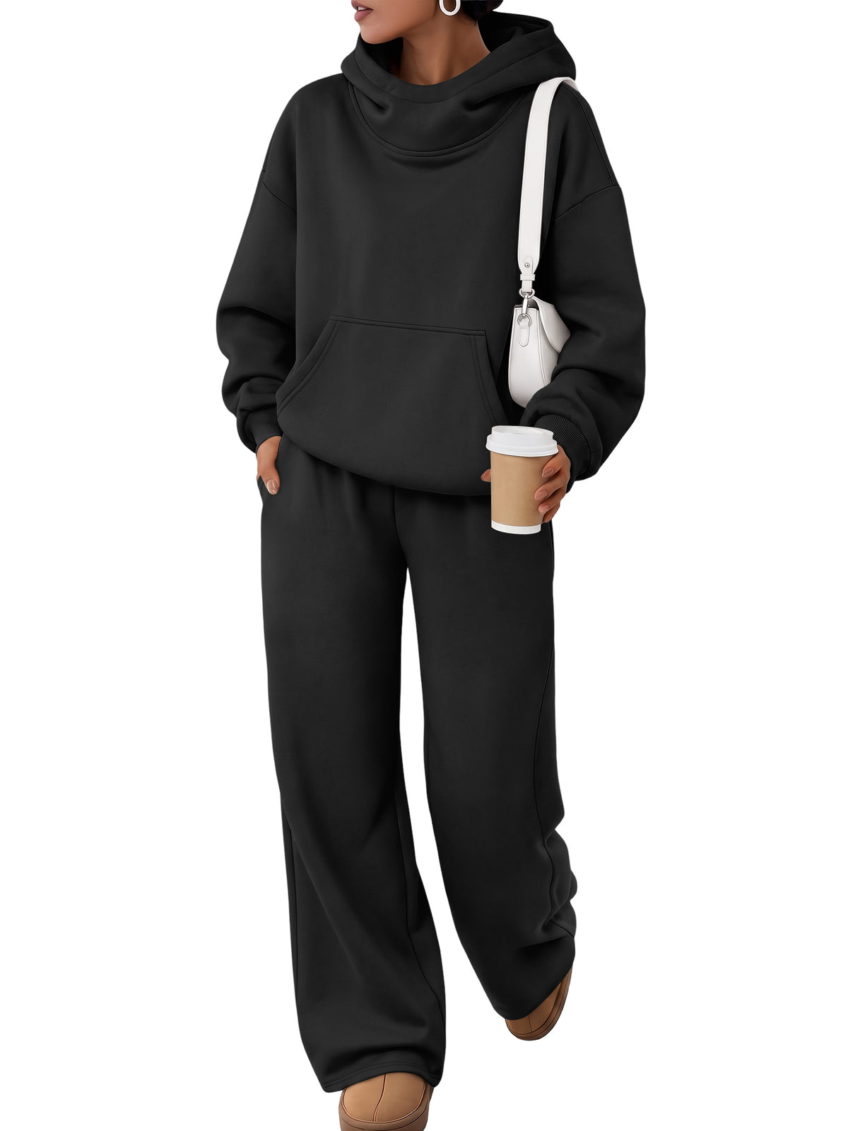 Trendy Queen Womens 2 piece Lounge Sweat Set Fall Matching Sweatsuits fall fashion Airport travel outfits, comfortable soft hoodies with Kangaroo Pocket & wide leg sweatpants