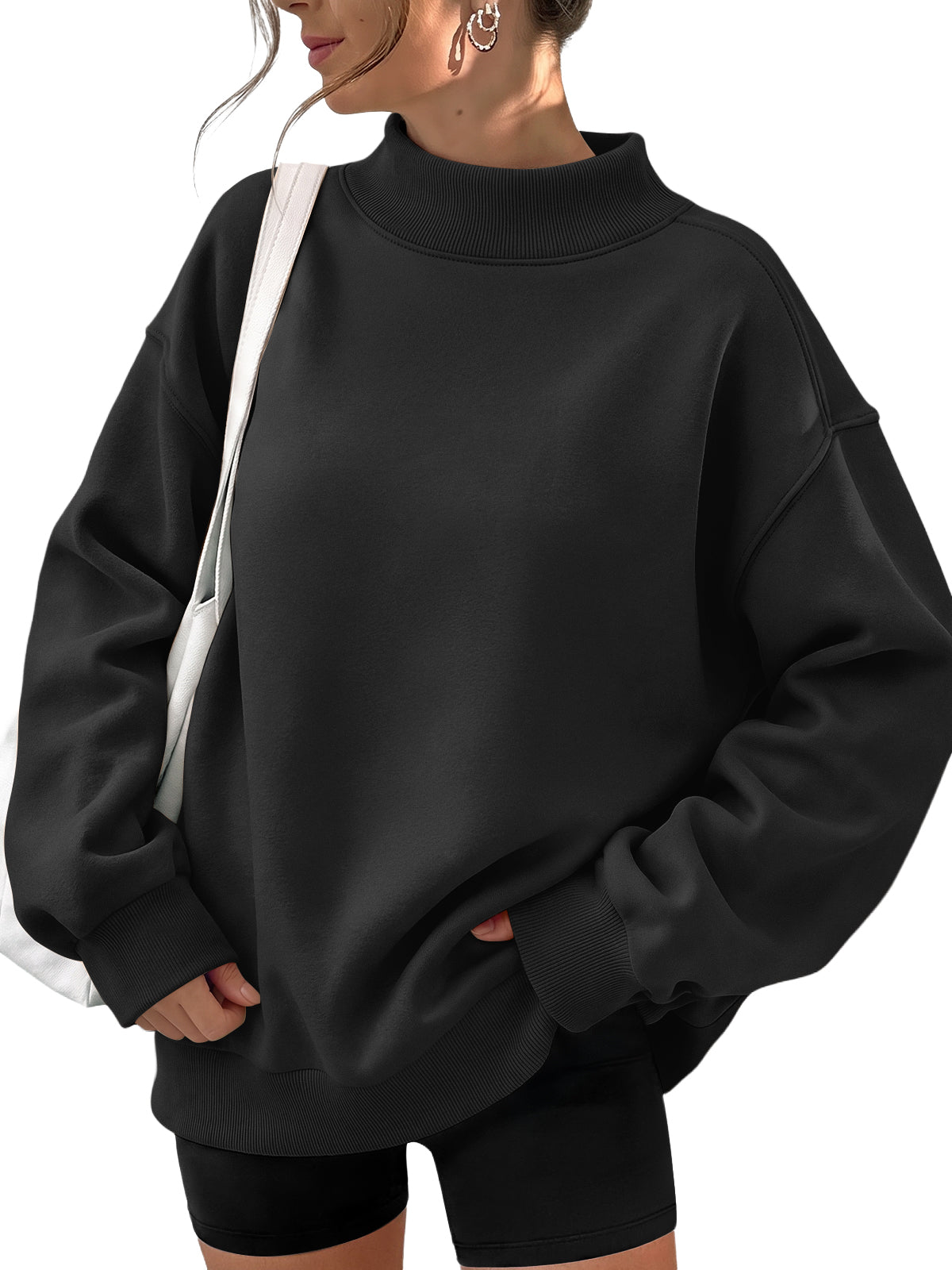 Trendy Queen Womens Mock Neck Sweatshirt Oversized Casual Fall Clothes 2026 Fleece lined, comfort sweater, slight stretch material, travel ariport outfits, hoodie, winter fashion outfits, loungewear