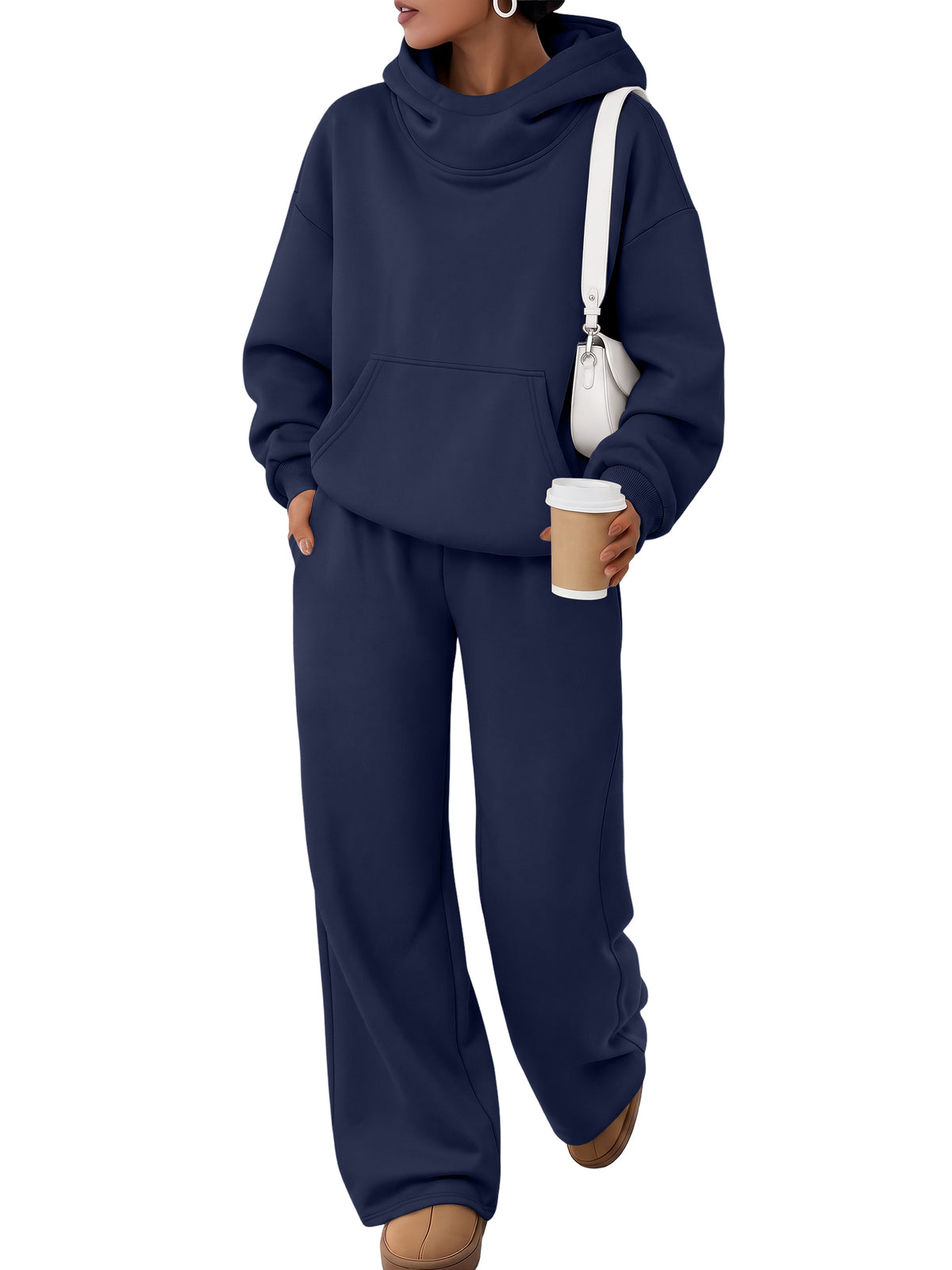 Trendy Queen Womens 2 piece Lounge Sweat Set Fall Matching Sweatsuits fall fashion Airport travel outfits, comfortable soft hoodies with Kangaroo Pocket & wide leg sweatpants