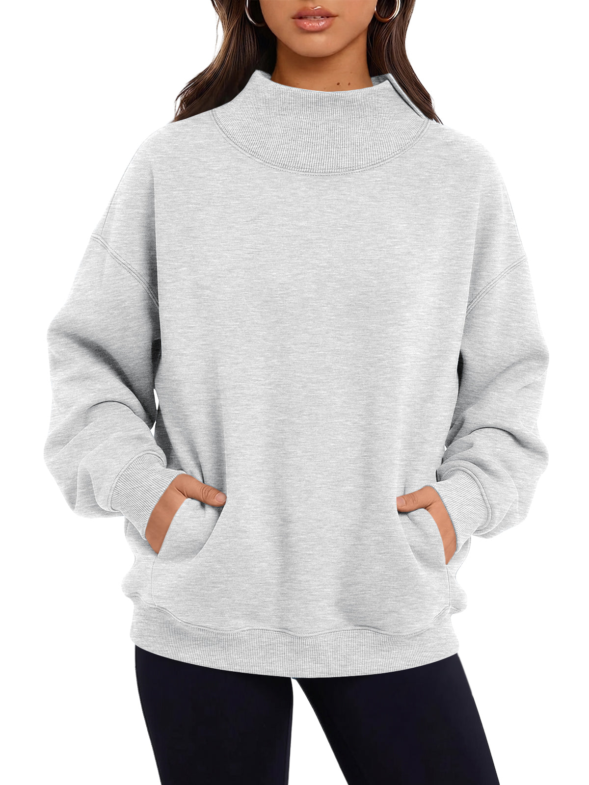 Trendy Queen Womens Mock Neck Sweatshirts with Pockets Oversized Pullover Soft fleece lined, fall fashion outfits 2026, relaxed oversized fit, perfect for lounge, travel, daily wear