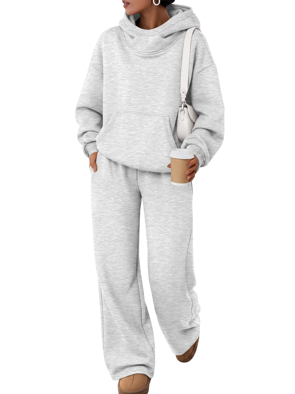 Trendy Queen Womens 2 piece Lounge Sweat Set Fall Matching Sweatsuits fall fashion Airport travel outfits, comfortable soft hoodies with Kangaroo Pocket & wide leg sweatpants