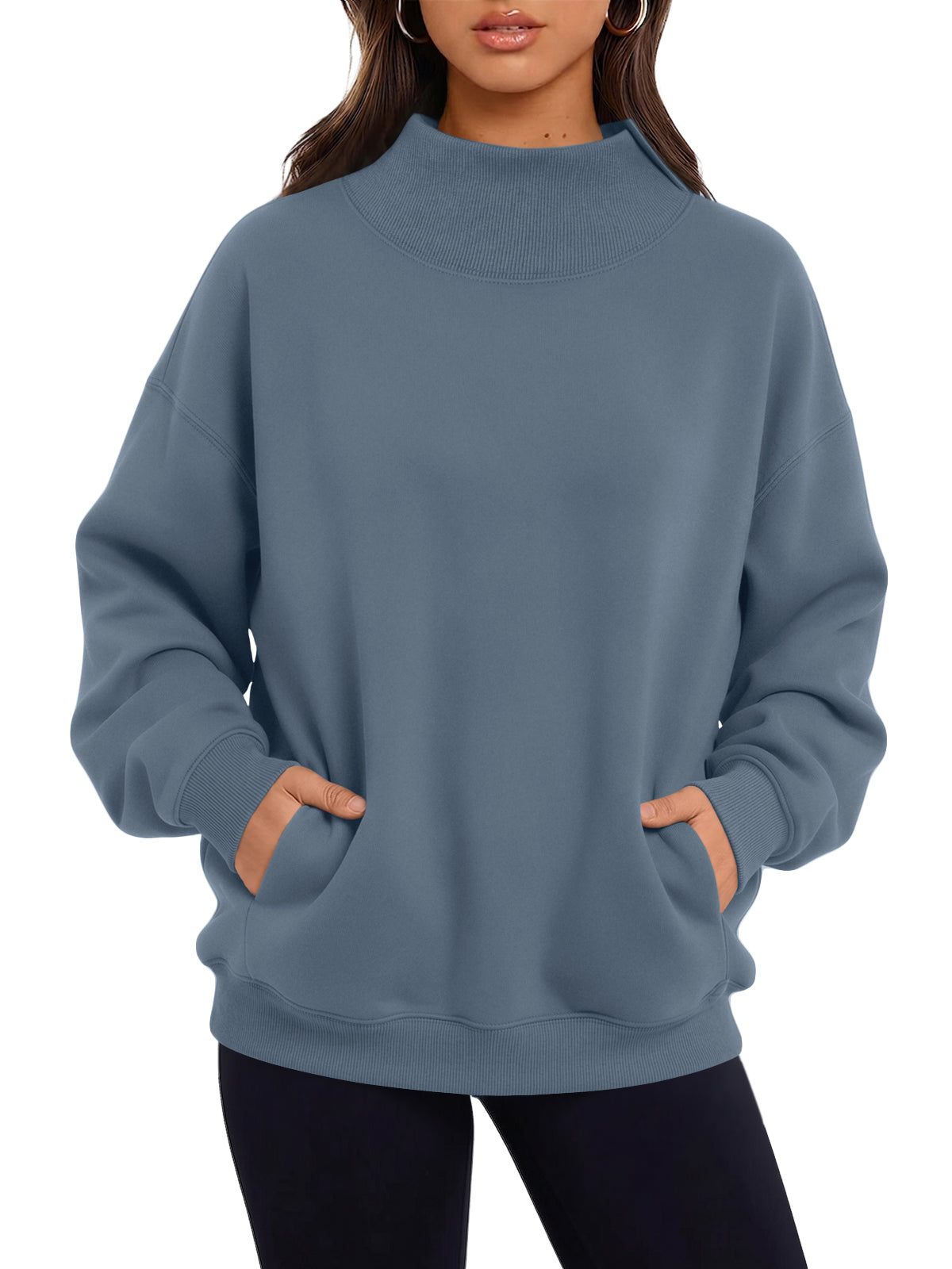 Trendy Queen Womens Mock Neck Sweatshirts with Pockets Oversized Pullover Soft fleece lined, fall fashion outfits 2026, relaxed oversized fit, perfect for lounge, travel, daily wear