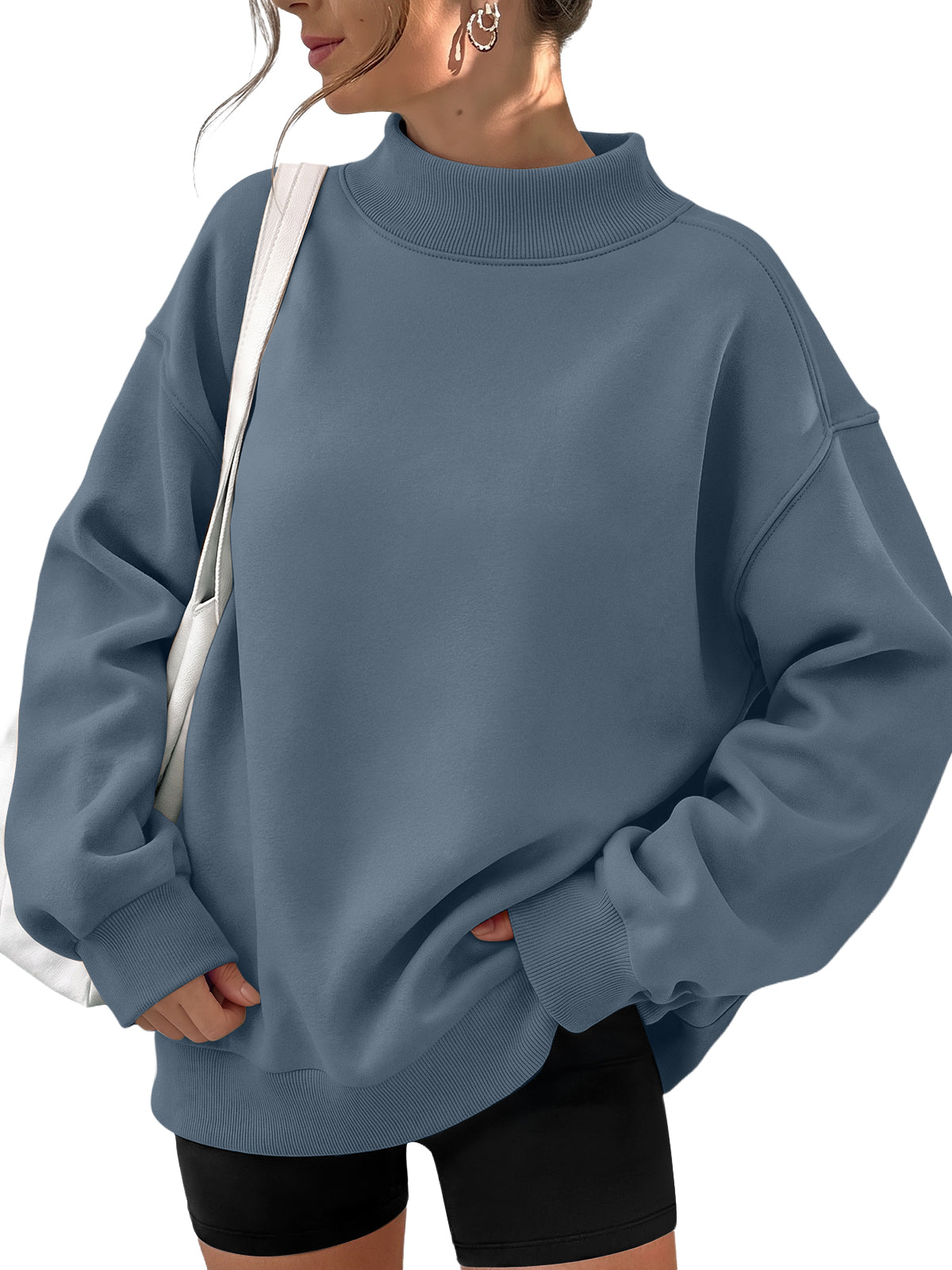 Trendy Queen Womens Mock Neck Sweatshirt Oversized Casual Fall Clothes 2026 Fleece lined, comfort sweater, slight stretch material, travel ariport outfits, hoodie, winter fashion outfits, loungewear
