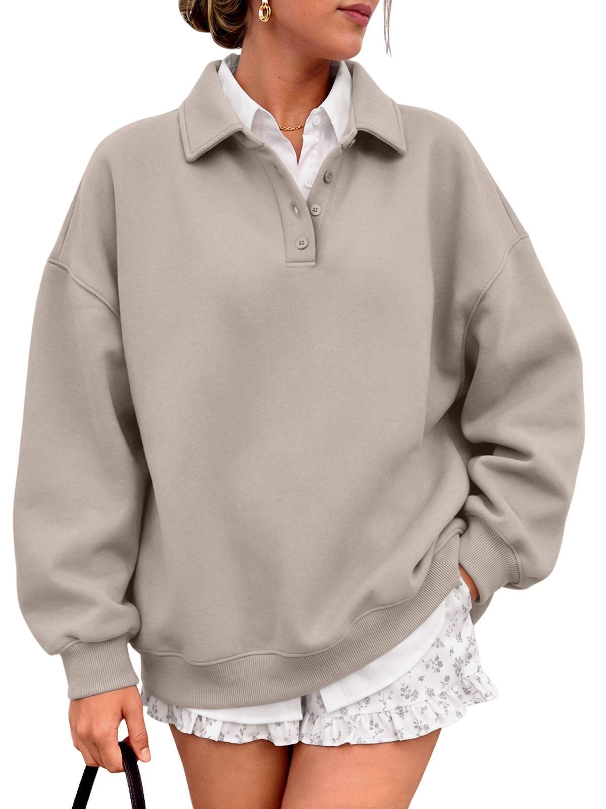 Trendy Queen Womens Oversized Sweatshirts Polo Collared Fleece Pullover Preppy Teen Clothes Fall Outfit 2026