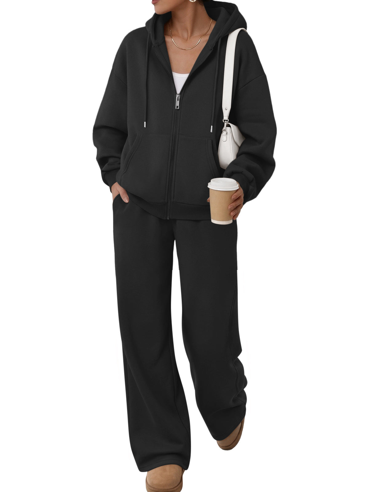 Trendy Queen Womens 2 Piece Zip Up Hoodie Sweatsuits Wide Leg Lounge Sets