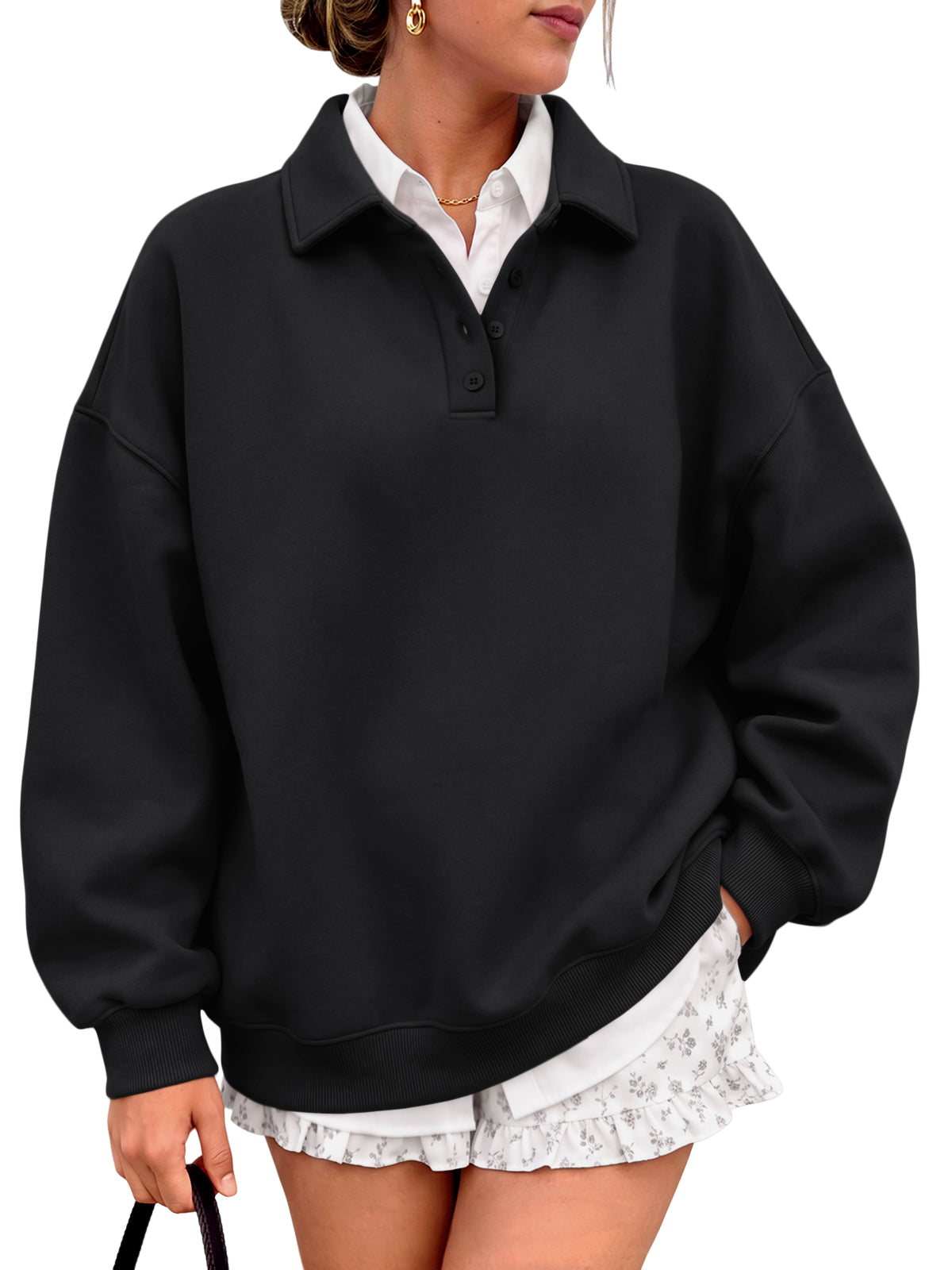 Trendy Queen Womens Oversized Sweatshirts Polo Collared Fleece Pullover Preppy Teen Clothes Fall Outfit 2026