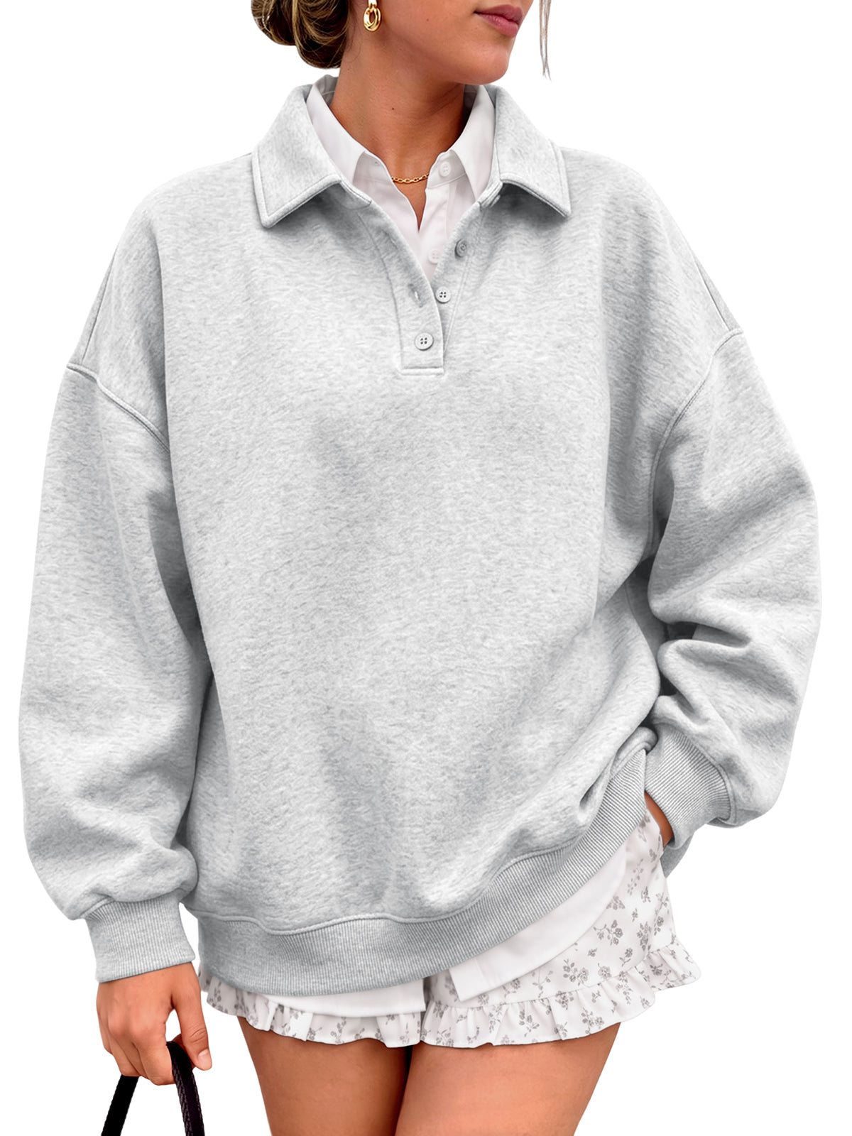 Trendy Queen Womens Oversized Sweatshirts Polo Collared Fleece Pullover Preppy Teen Clothes Fall Outfit 2026