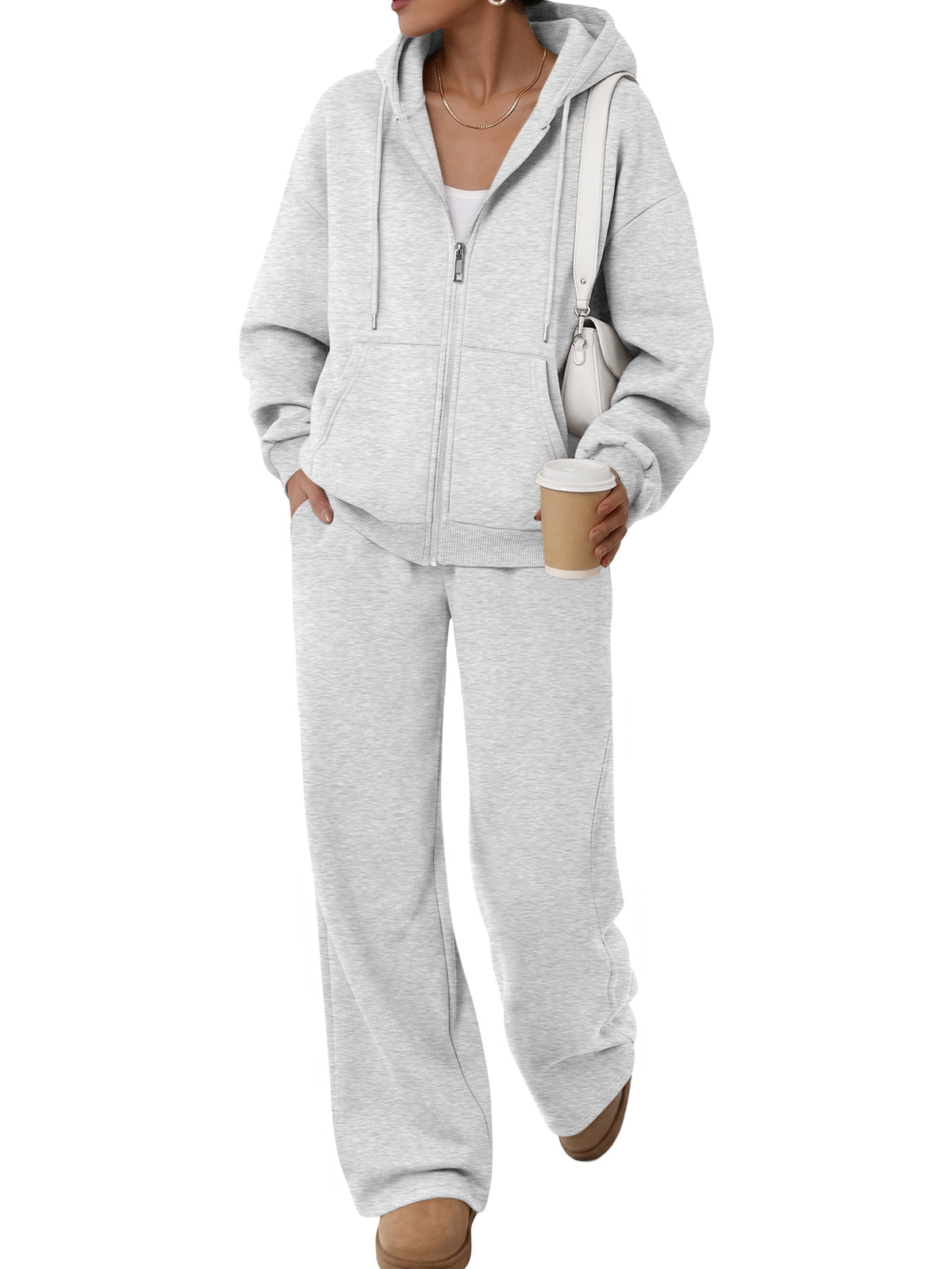 Trendy Queen Womens 2 Piece Zip Up Hoodie Sweatsuits Wide Leg Lounge Sets
