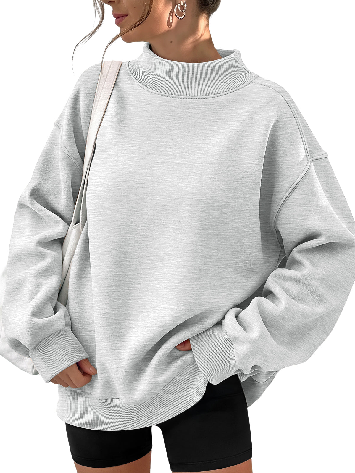 Trendy Queen Womens Mock Neck Sweatshirt Oversized Casual Fall Clothes 2026 Fleece lined, comfort sweater, slight stretch material, travel ariport outfits, hoodie, winter fashion outfits, loungewear