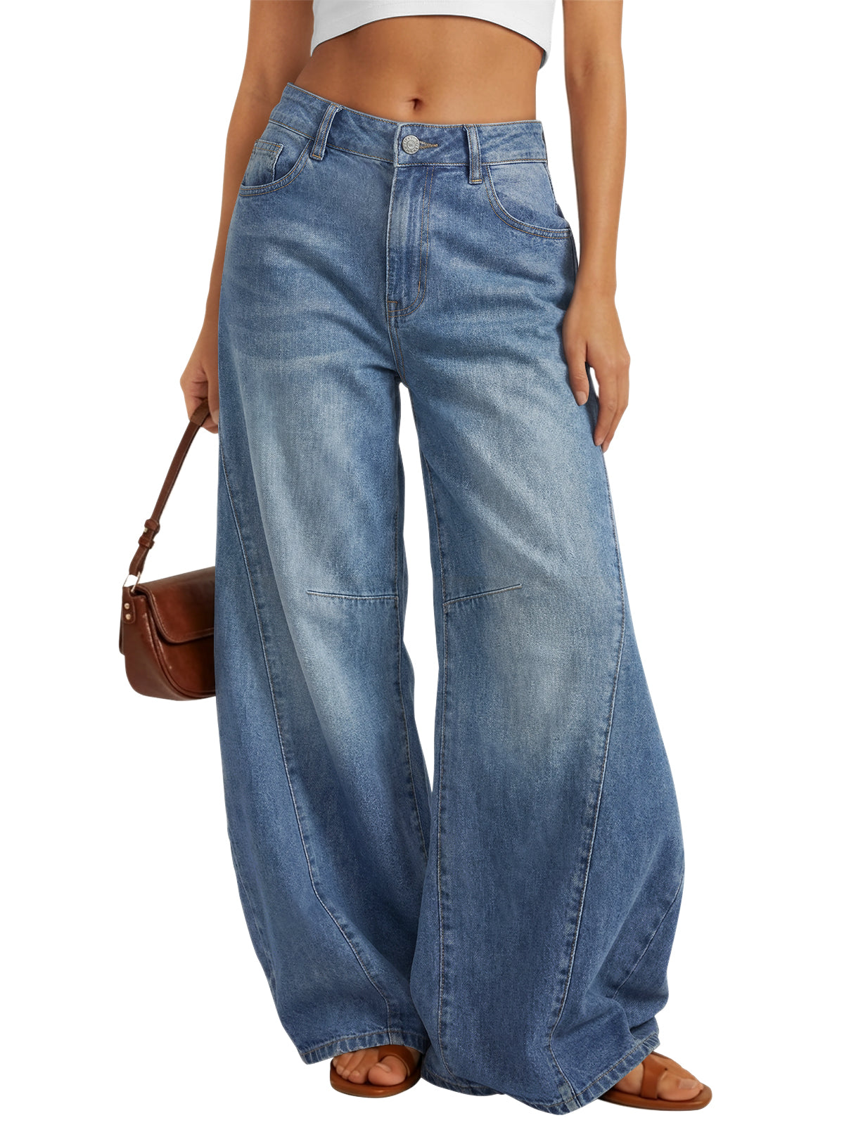 Trendy Queen Women's High Waisted Wide Leg Jeans Barrel Baggy Pants Plus Size Denim, Loose Stretchy Bootcut Flare, Lightweight Soft Fabric, Fall Fashion Clothing, Daily Outfit